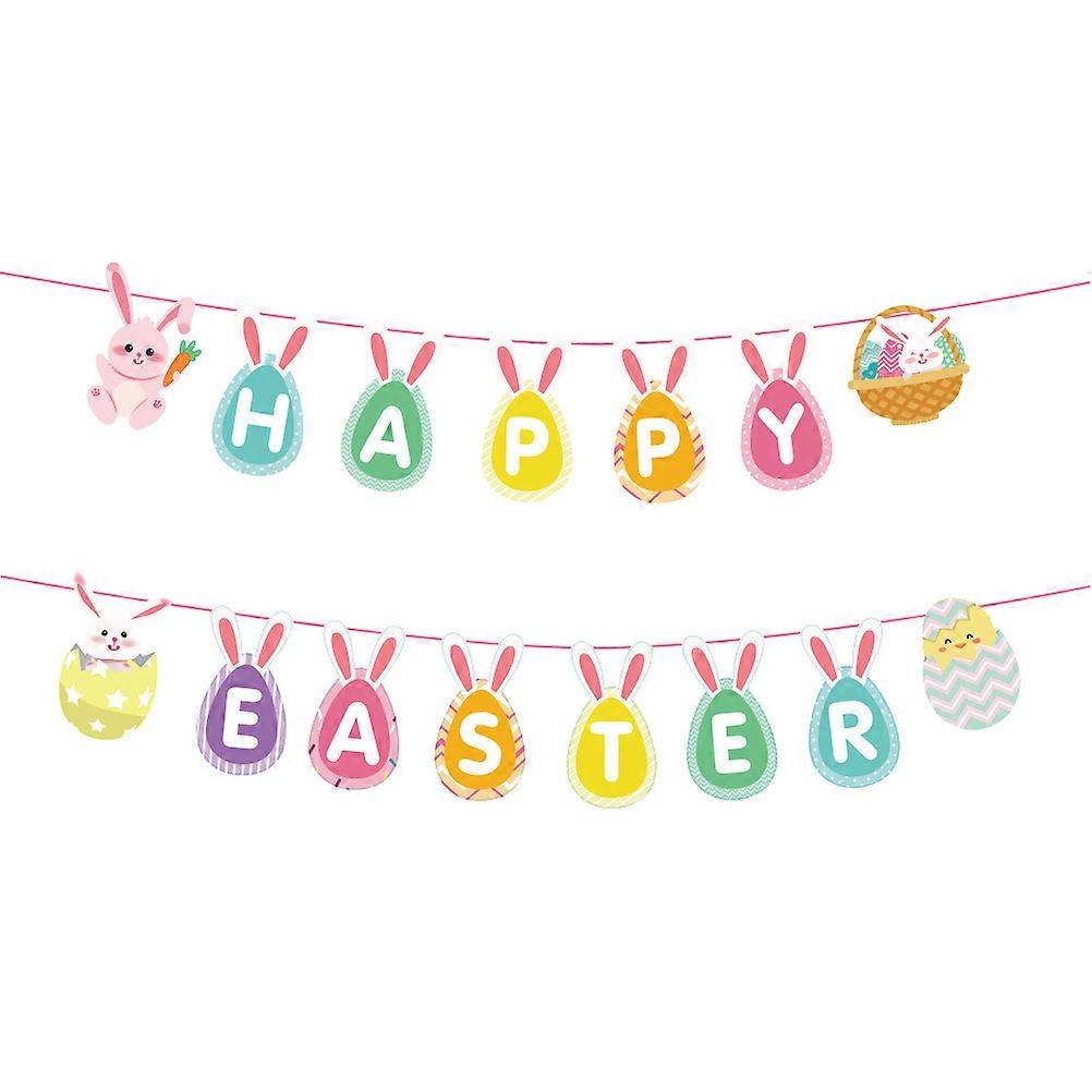 Hanging Bunting Decor Easter Rabbit Eggs Gifting Assorted Color Rectangle Shape 1Set