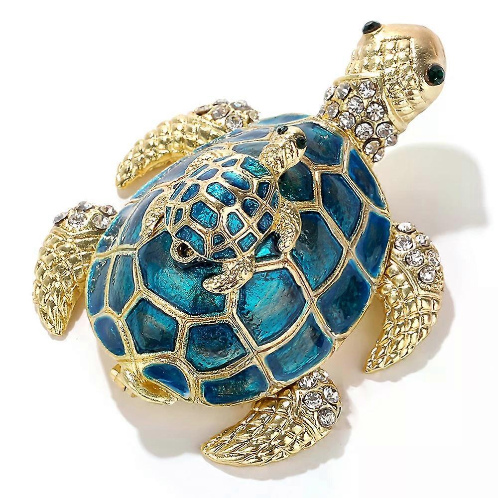 1 יחידה פסל צב מתכת מעוטר עם אבני חן סינתטיות - קופסת תכשיטים סגירה מגנטית, עיצוב שולחן עבודה אמייל צבוע ביד לנשים ונערות