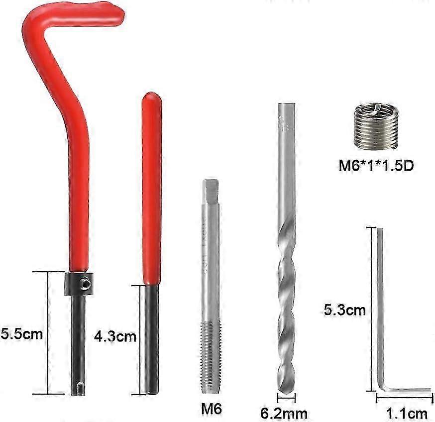 30Pcs Repair Kit M6 Stainless Steel Helical Drill Hexagonal Key Insert Threading Tap for Car Engine Maintenance