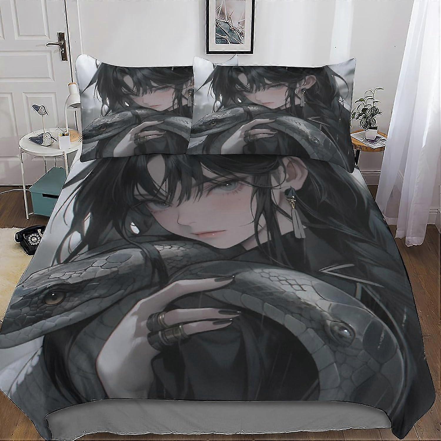 Conjunto de edredom de cobra de 3 peças 3D AI Animals Printed Conjunto de cama com fecho de zíper para meninas, roupa de cama de microfibra super macia