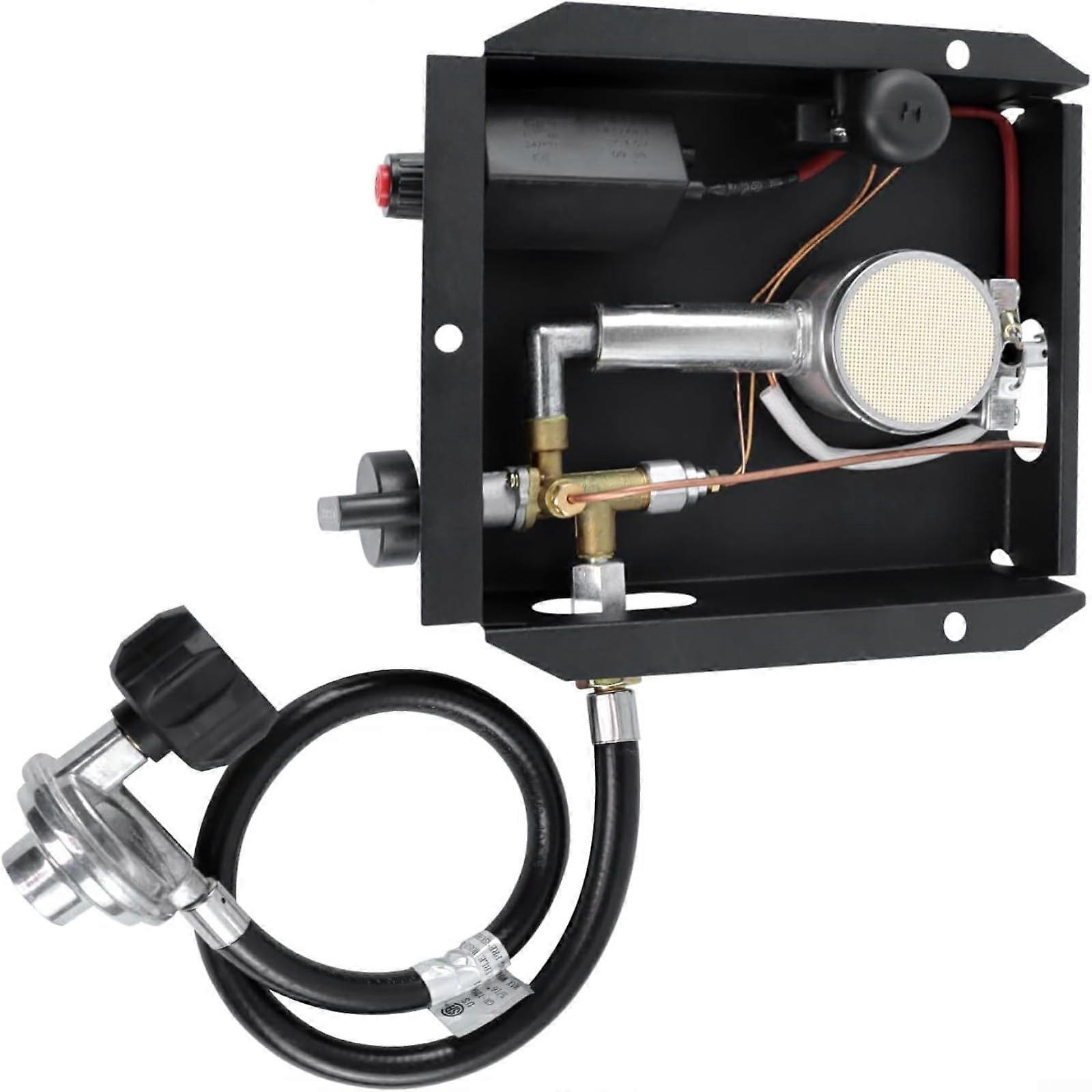 Replacement burner module set with regulator mounting for glass tube propane heaters, control box with thermocouple and tipover protection device (C)