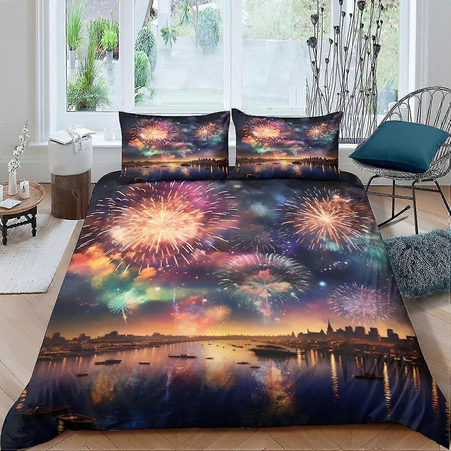 Conjunto de capa de edredom de fogos de artifício coloridos Ultra Soft Microfiber Bedding com zíper oculto, 3 peças