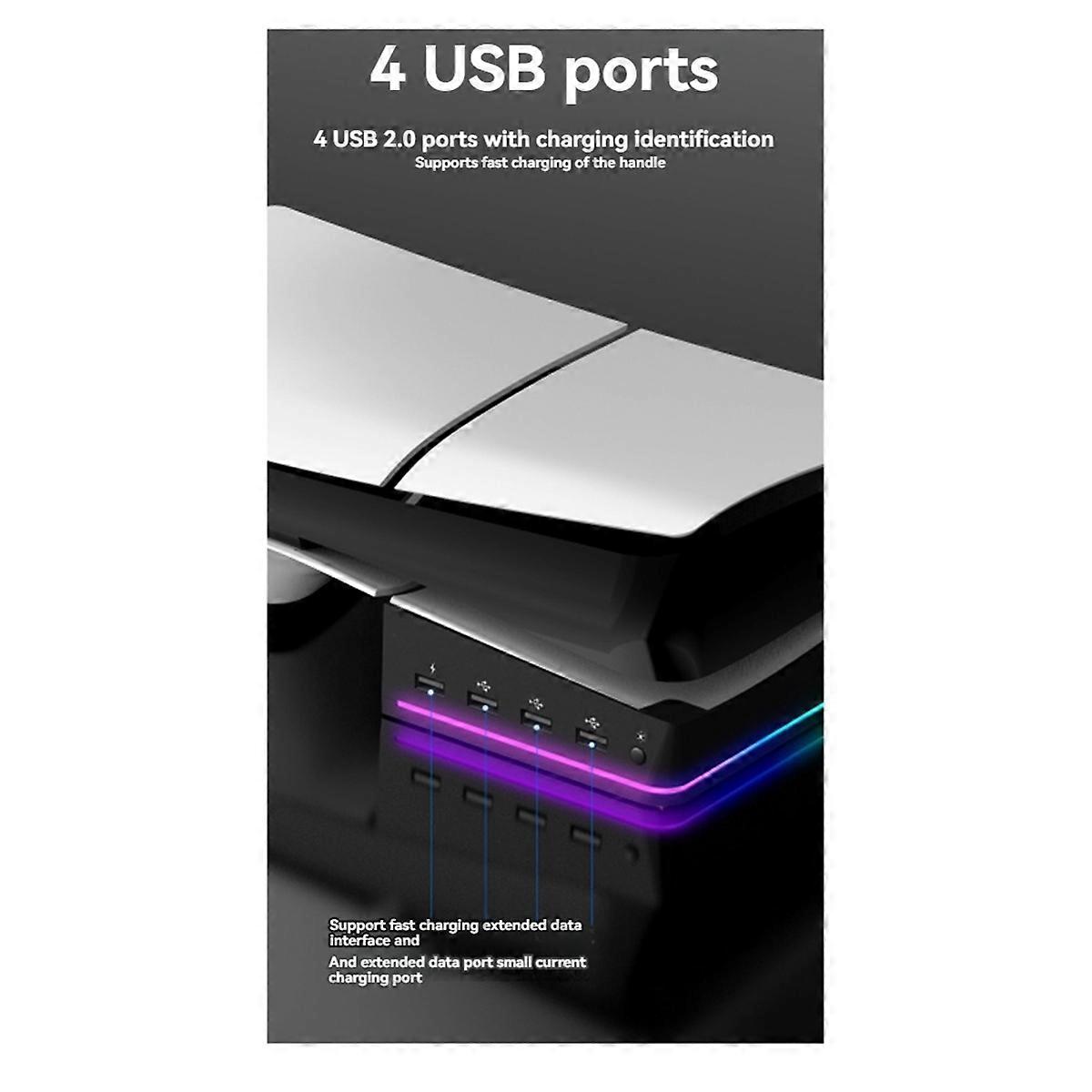 For Slim/Pro Stand with Light Modes, 4 USB Hubs - Enhanced Storage & Display White