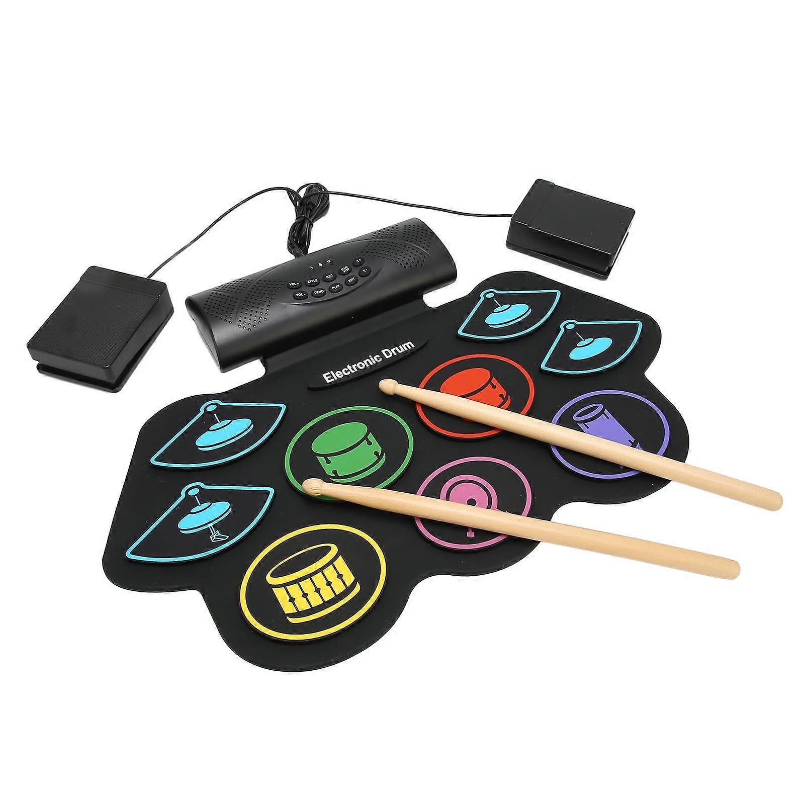 9 Pads Color Electronic Drum External Voice Portable Drum Practice Pad Set BT Support 100‑240V UK Plug 