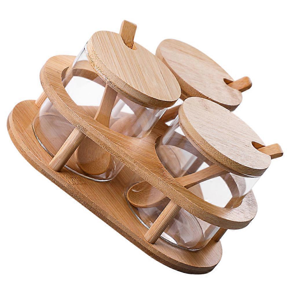 Glass Seasoning Storage Can with Bamboo and Lid for Home Assorted Color Creative Shape Large