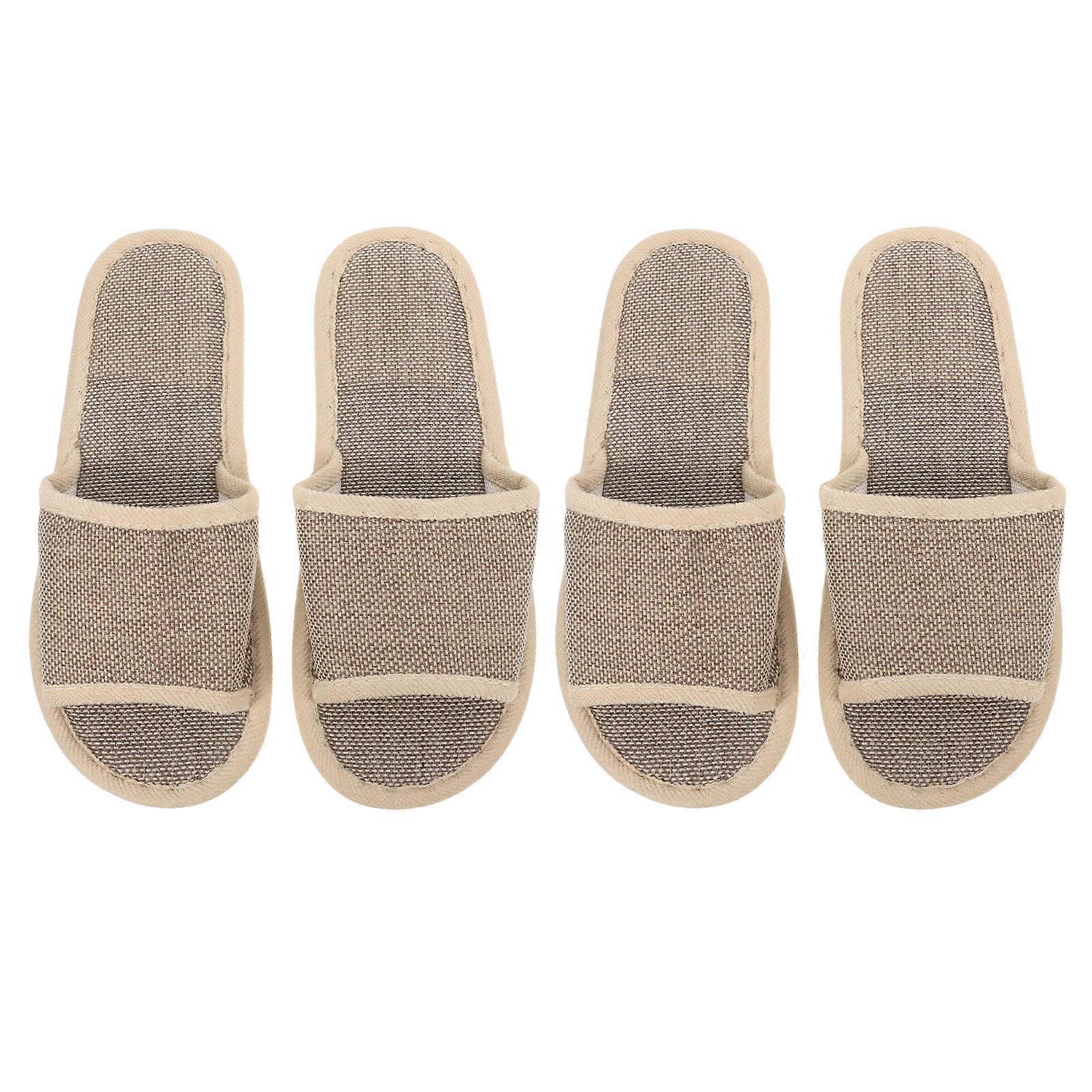 a refined and professional product description based on the title you provided:
 
**2 Pairs of 29cm Cotton Linen Open Toe Slippers – Non Slip EVA