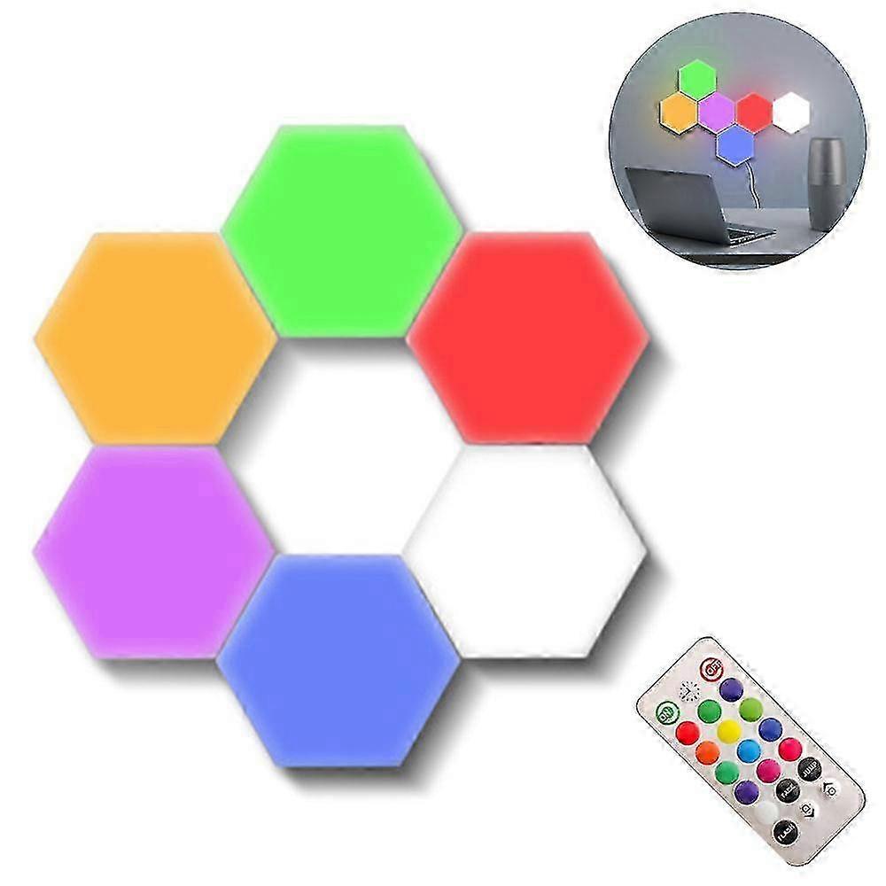 6 Pcs Hexagon Wall Lamp With Remote Control, Smart Touch Modular