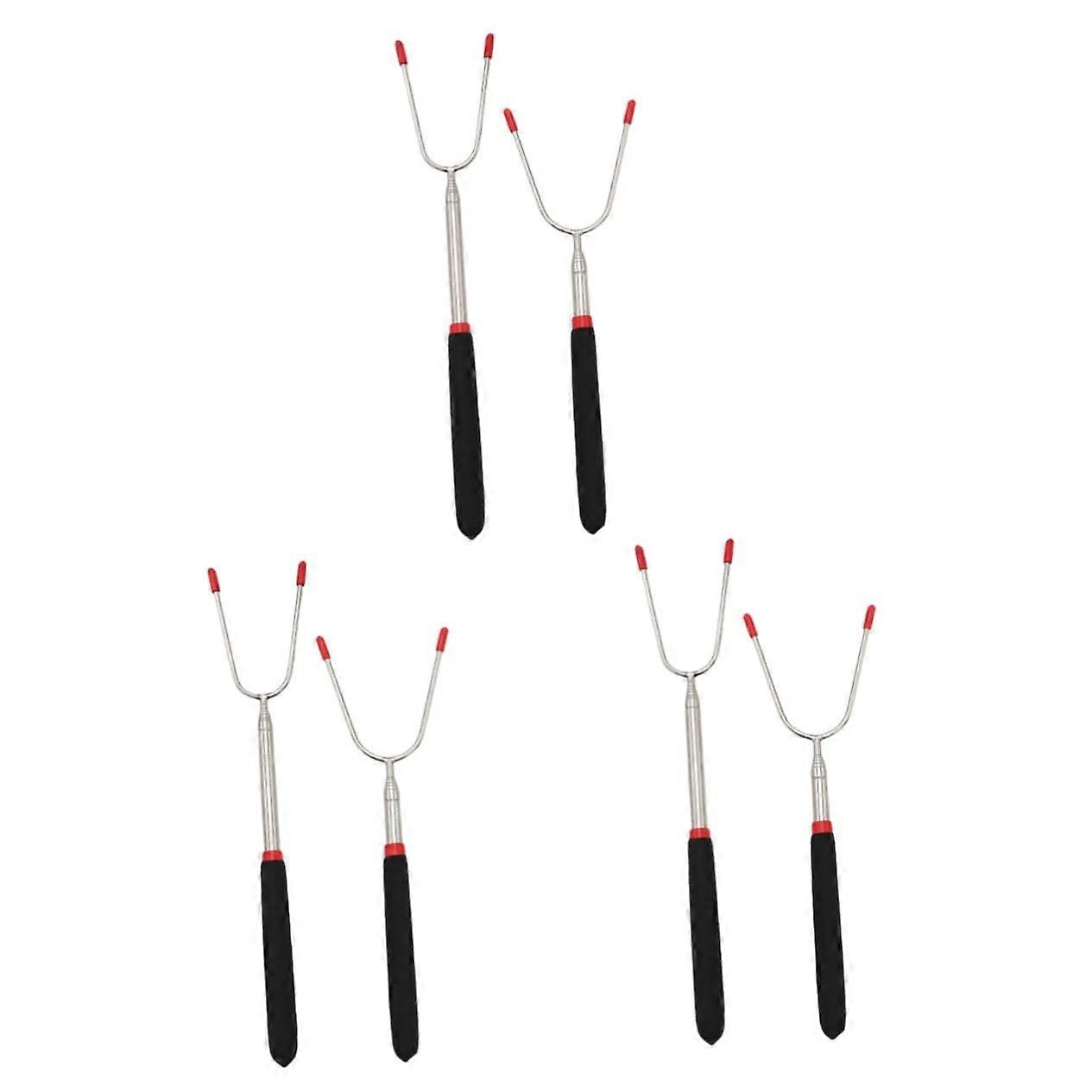 6 x Telescopic BBQ Forks Smores Sticks Kabob Skewers Grill Fork Stainless Steel