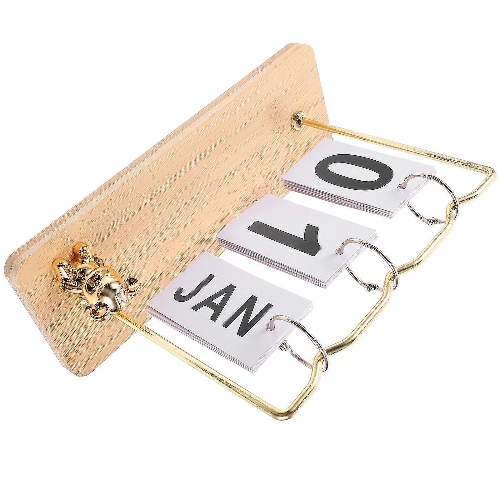 Daily Desk Calendar Perpetual Calendar Table Arrangement Wooden Color Bedroom Accessory 23.7X15.5X8.1CM Manual Date Change 1Set