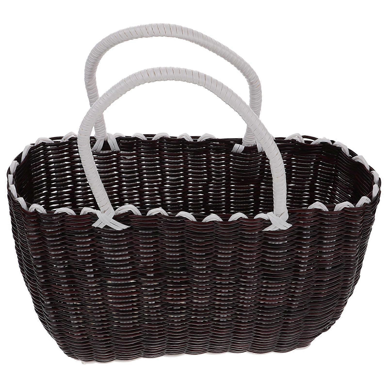 Imitation Rattan Basket for Home Brown Plastic Storage Basket Lightweight and Multifunctional 12.5x8x7 Inch