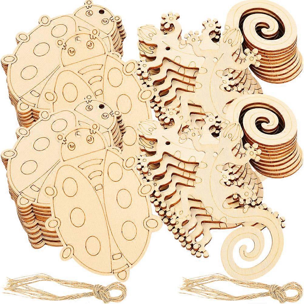 4 Bags of Unfinished Wood Pieces DIY Practical Wood Slices Wooden Cutouts with Rope