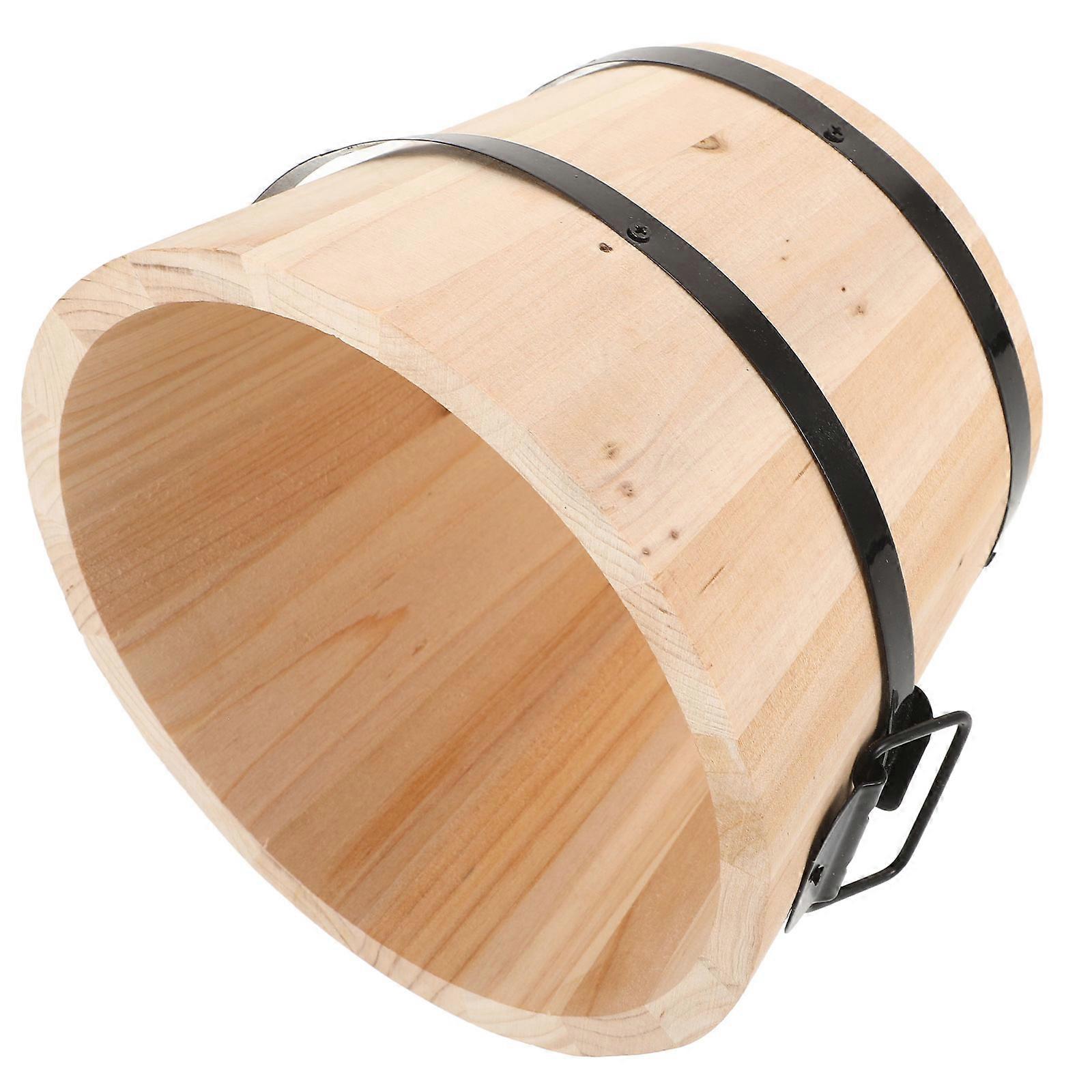 Wooden Rice Bucket for Home Use Beige Color Sturdy Wood Material with Handle 10 Inch