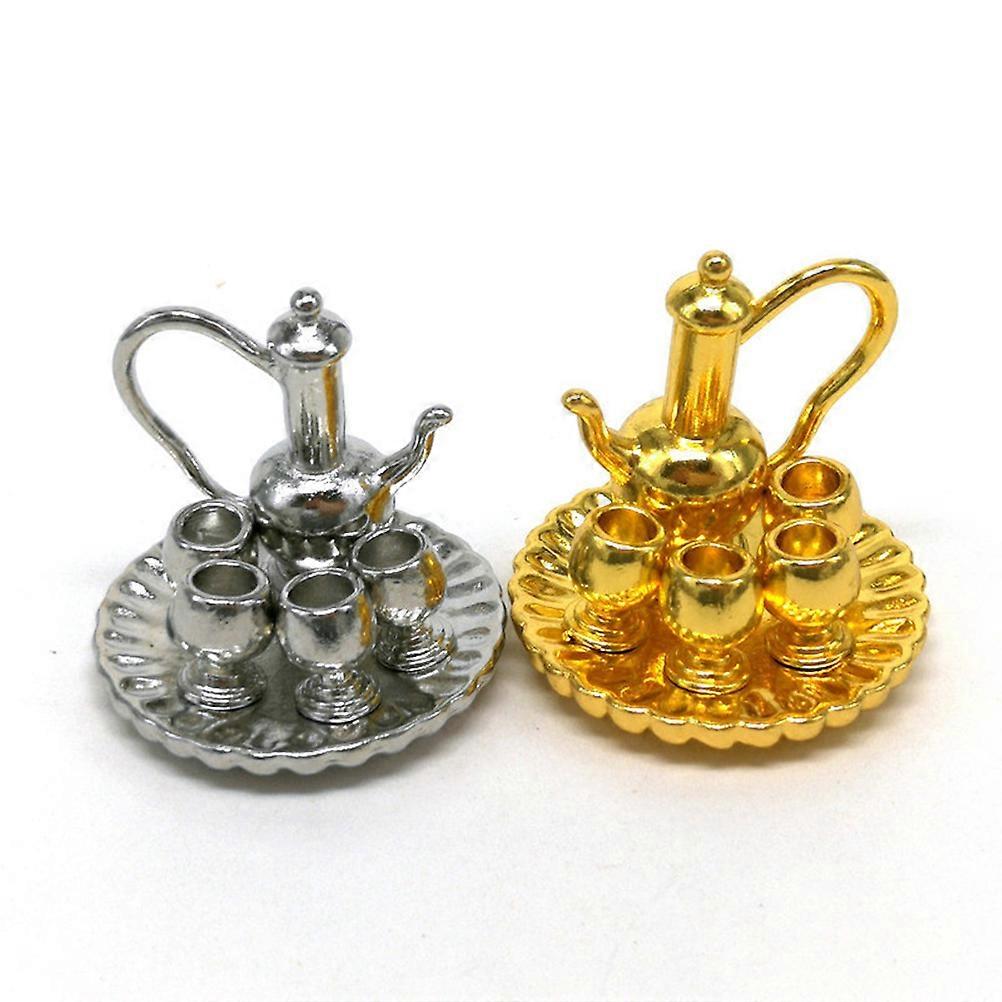 Mini Disc Tea Set Model for Doll House Decorations Silver Alloy 1pc