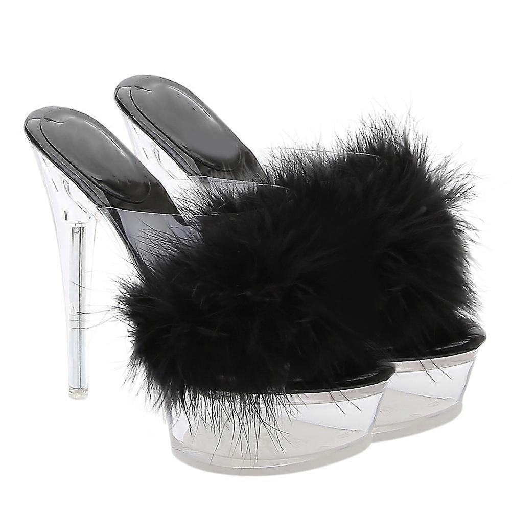 Fuzzy Platform Slippers High Heel Slippers Women Casual Wear White Size 40 1Pair Waterproof Comfortable Wearing