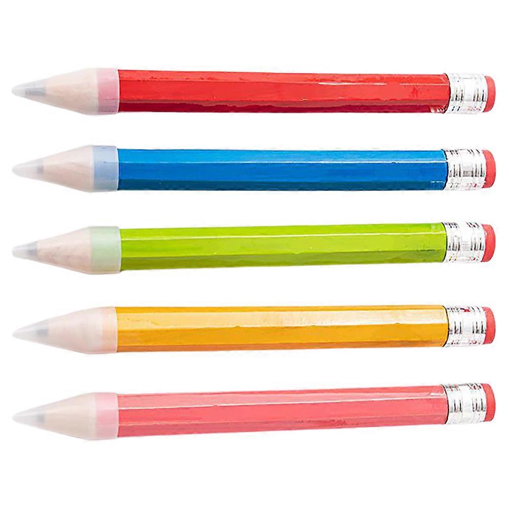 5pcs Jumbo Wooden Pencils, Giant Funny Design with Ergonomic Shape and Protective Caps for School, Home, and Decoration Use