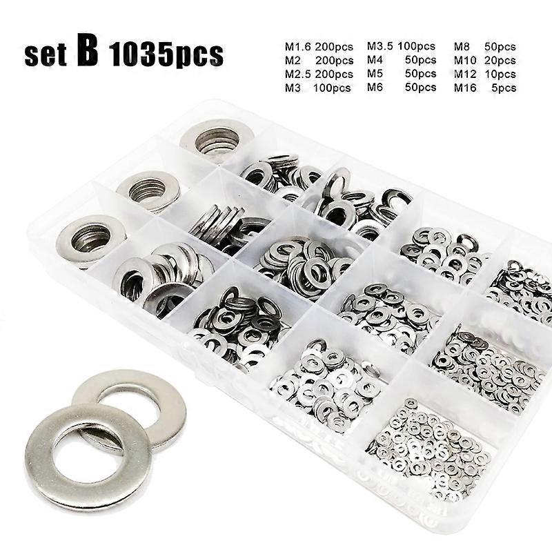 1035pcs Good Wear Resistance Flat Gaskets M1.6 - M12 Fit Home Decor