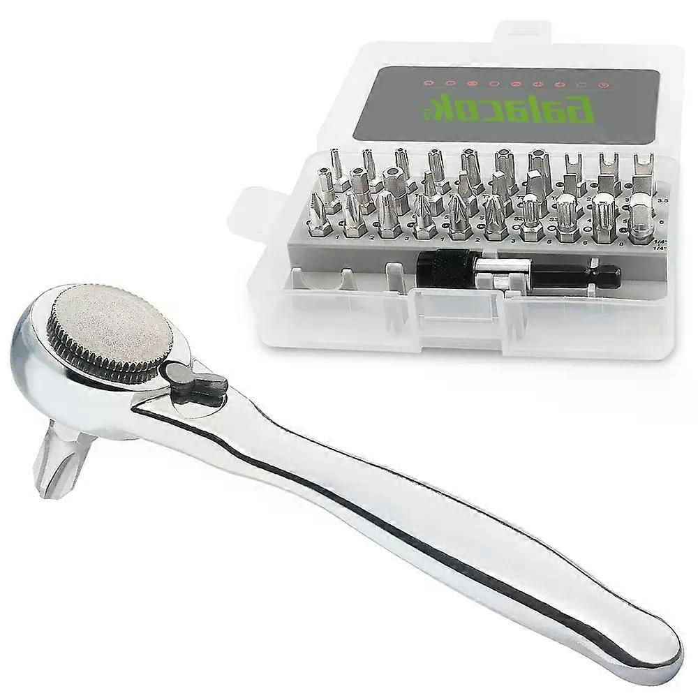 28/32 in 1 Mini Ratchet Wrench Set with Right Angle Offset 1/4 72 Tooth Screwdriver Handle Magnetic Torx Bit for Tight Spaces