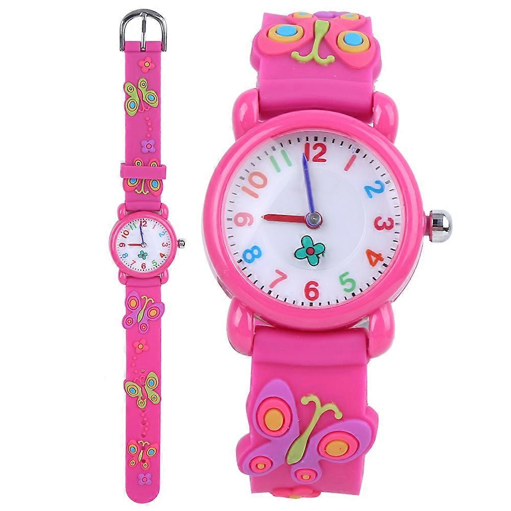Waterproof Kid Cartoon Watch Cute Exquisite Pattern Children Wrist Watch GiftRose Red