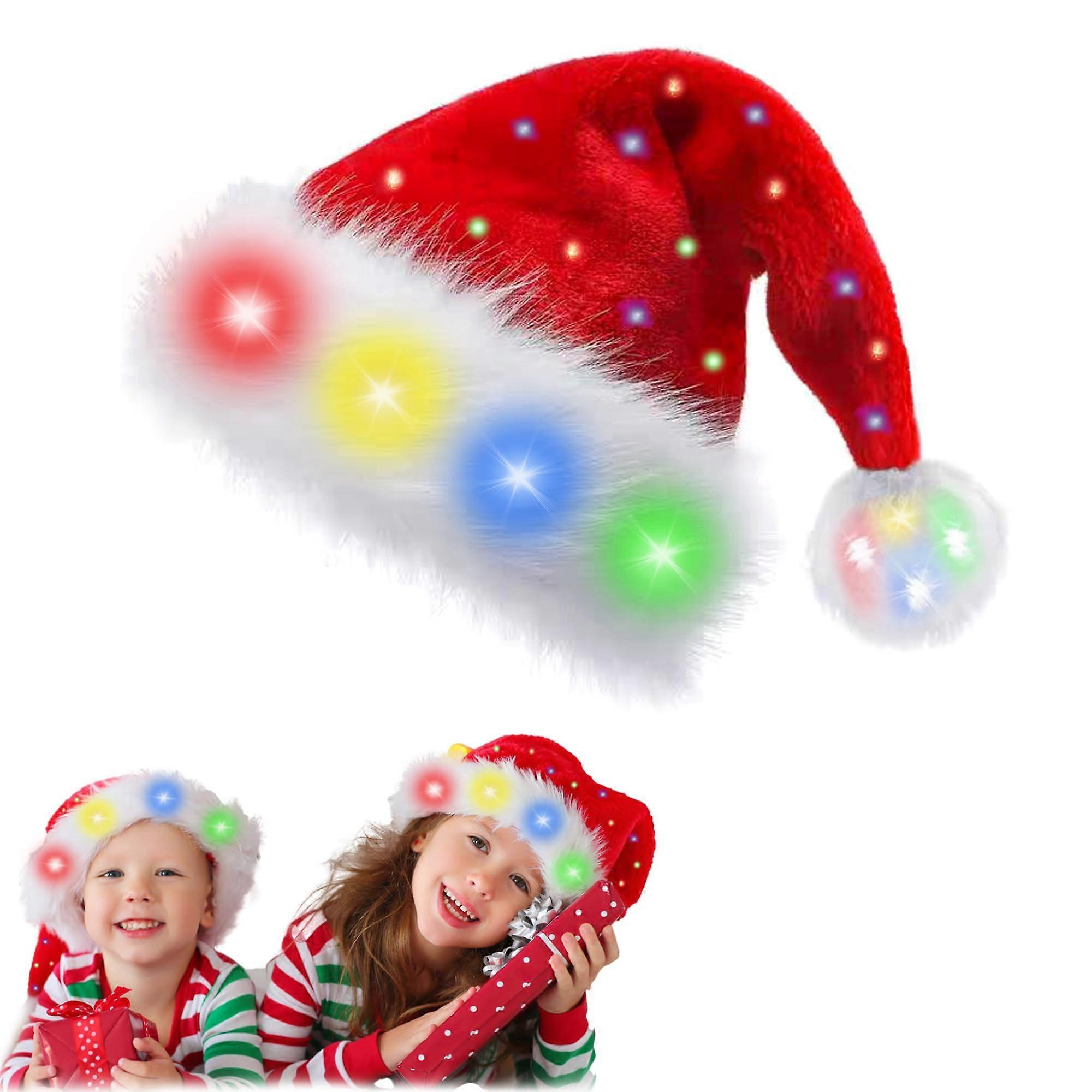 Santa Hat with Luminous, Plush Christmas Hats for Year, Festive Party