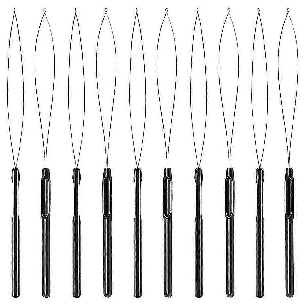 10Pcs Hair Extension Loop Threader Hook Tool și Bead Tool Black Loop Threader pentru extensia părului o