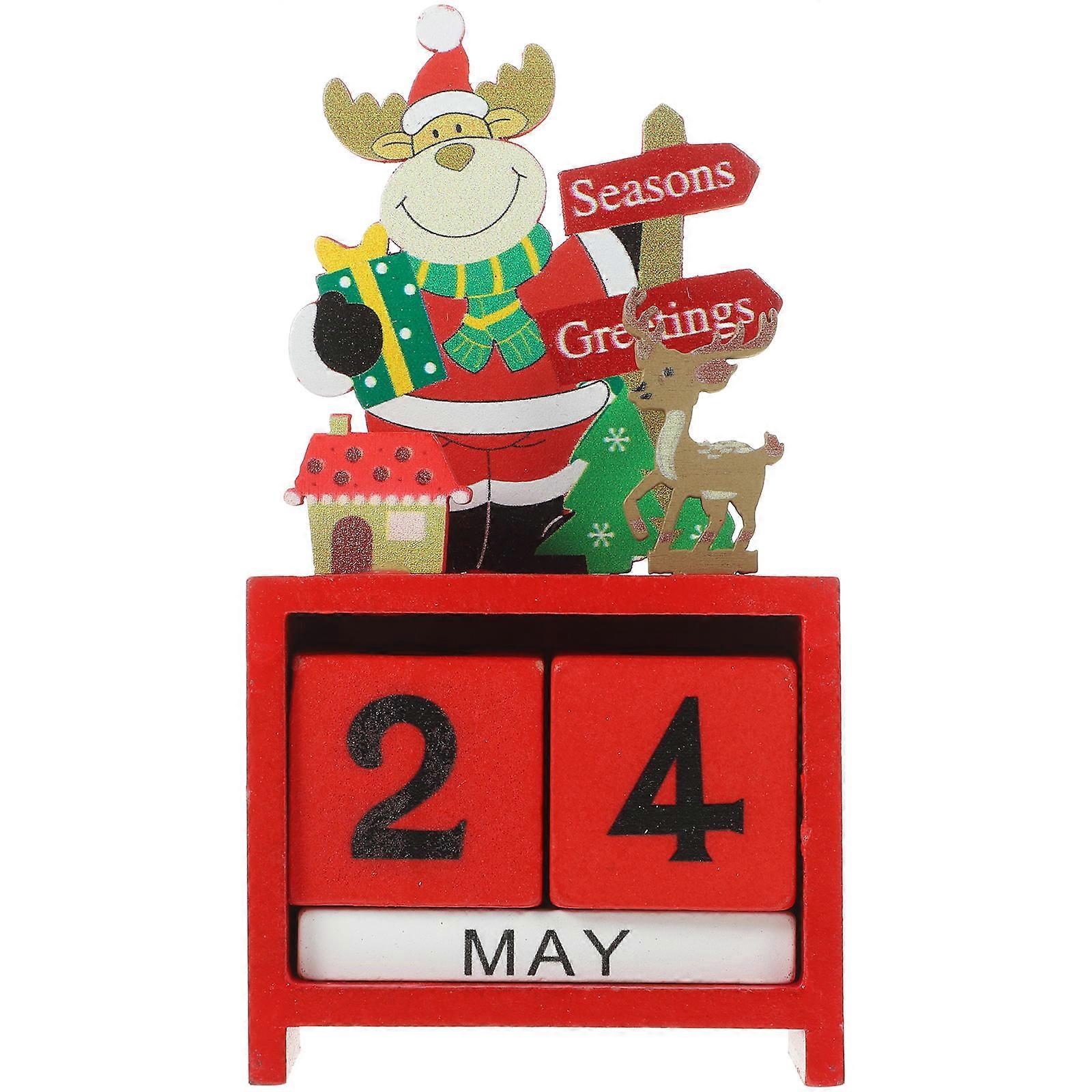 Wooden Christmas Countdown Calendar Desktop Decoration Red Reindeer Design Multi Functional Xmas Ornament Practical Table Calendar Gift