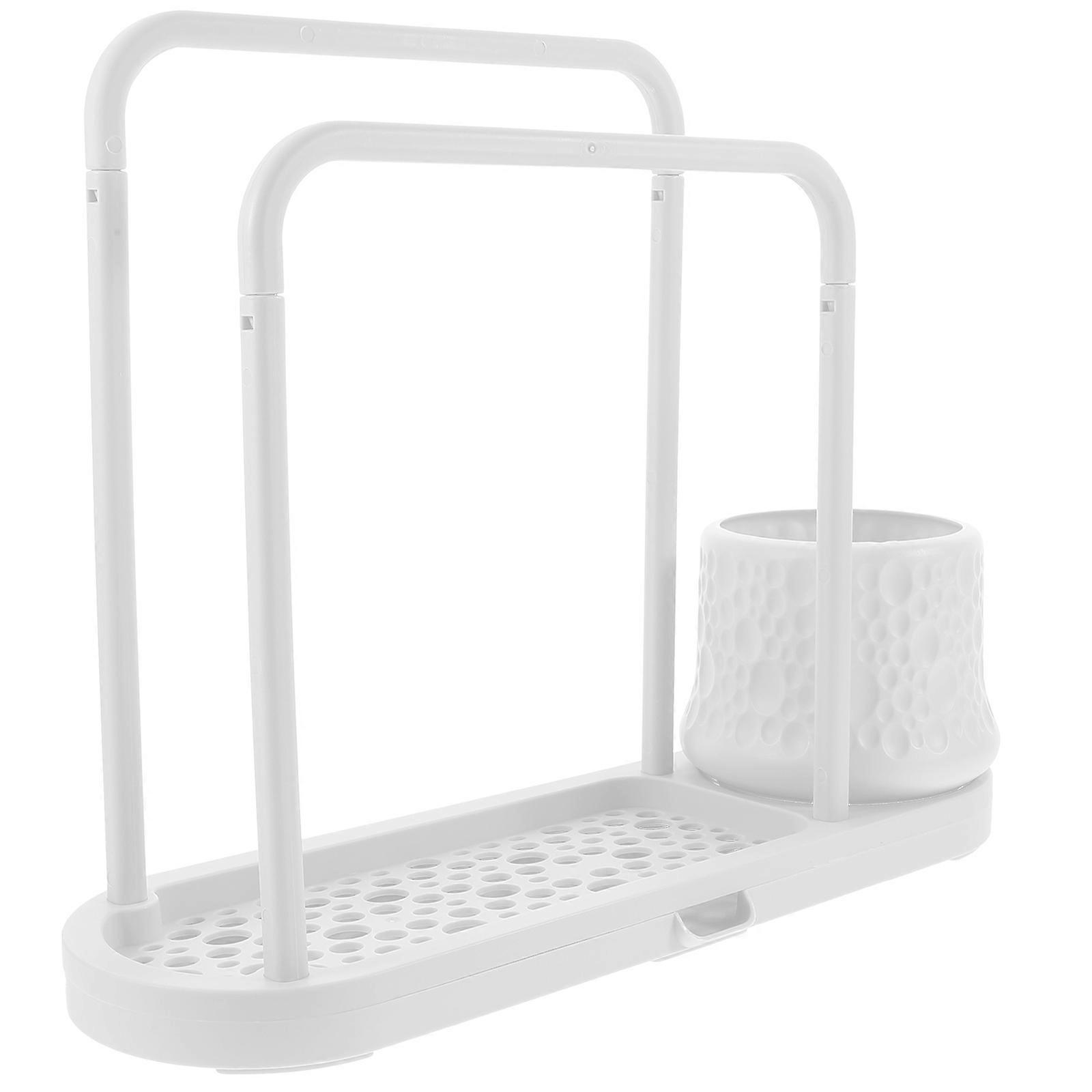 Dishcloth Drying Rack Sponge Holder For Bathroom Use Rectangular Plastic White 1Pcs