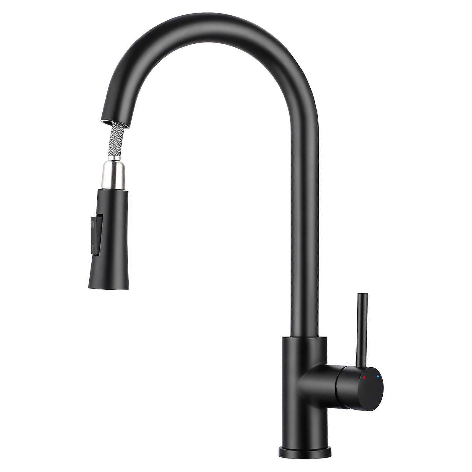 360° Swivel Black Arc Pull Down Sprayer Kitchen Mixer Tap, 2 Modes, Matte Black