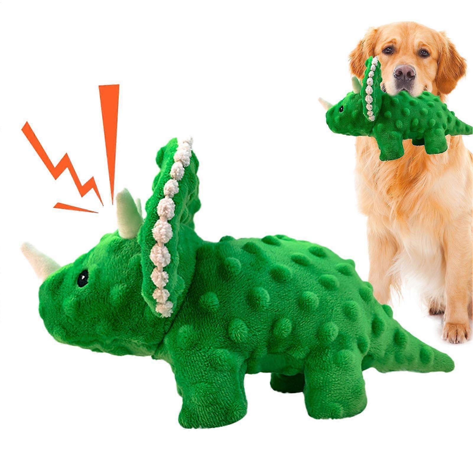 Squeaky Plush Dog Toy Dinosaur Chew Toy for Puppies, Colorful Soft Plush Interactive Toy for Teeth Cleaning and Playing Green