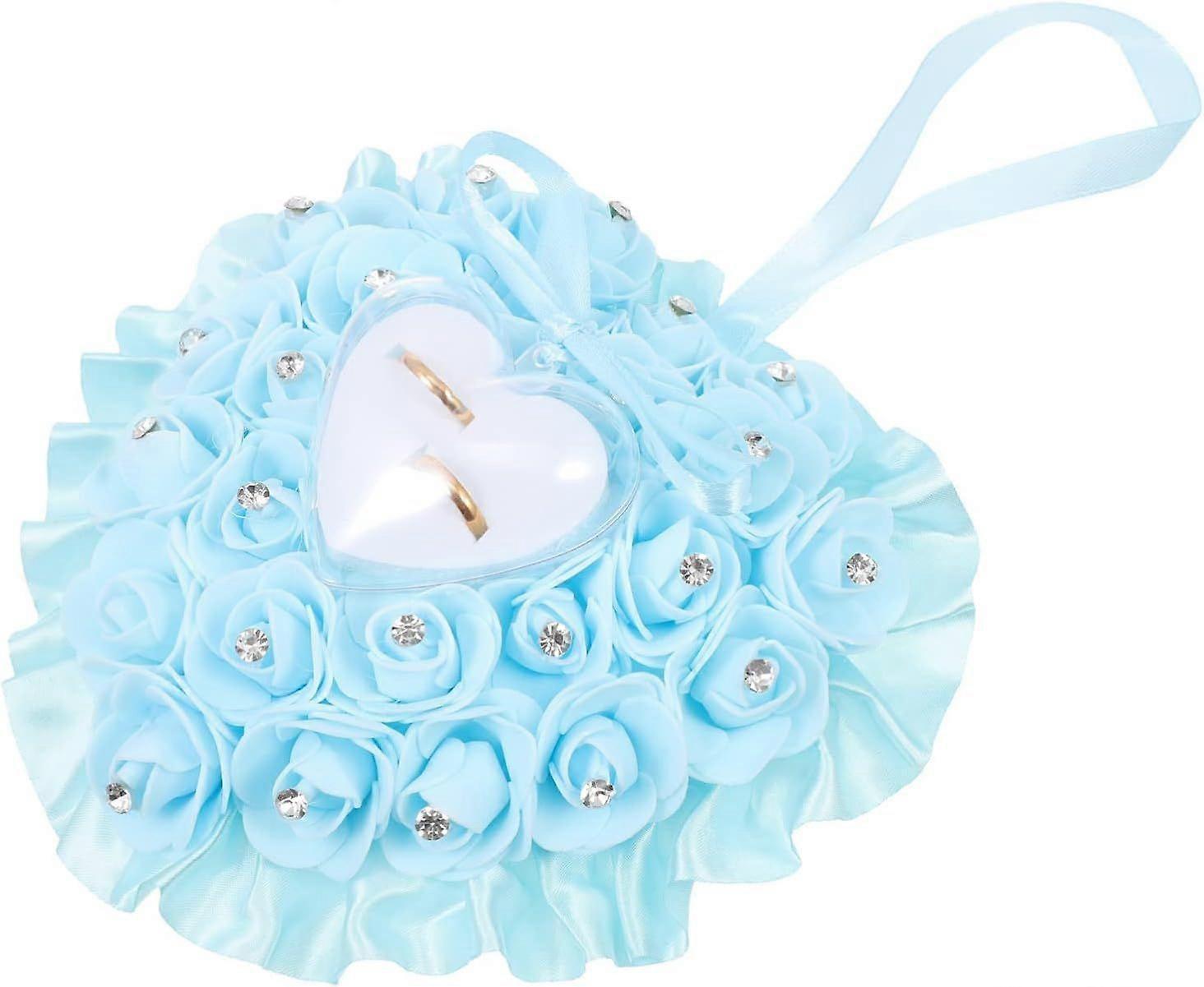 Giftering Pute, Romantisk Hjerteformet Ring Bærer Box Rose Brudering