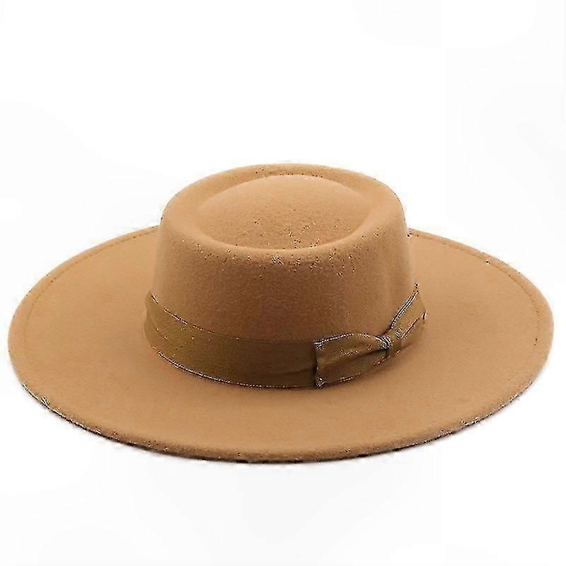 Chapéus para homens mulheres lã feltro bowler chapéu com bowknot flat top estilo wide brim leve retro clássico
