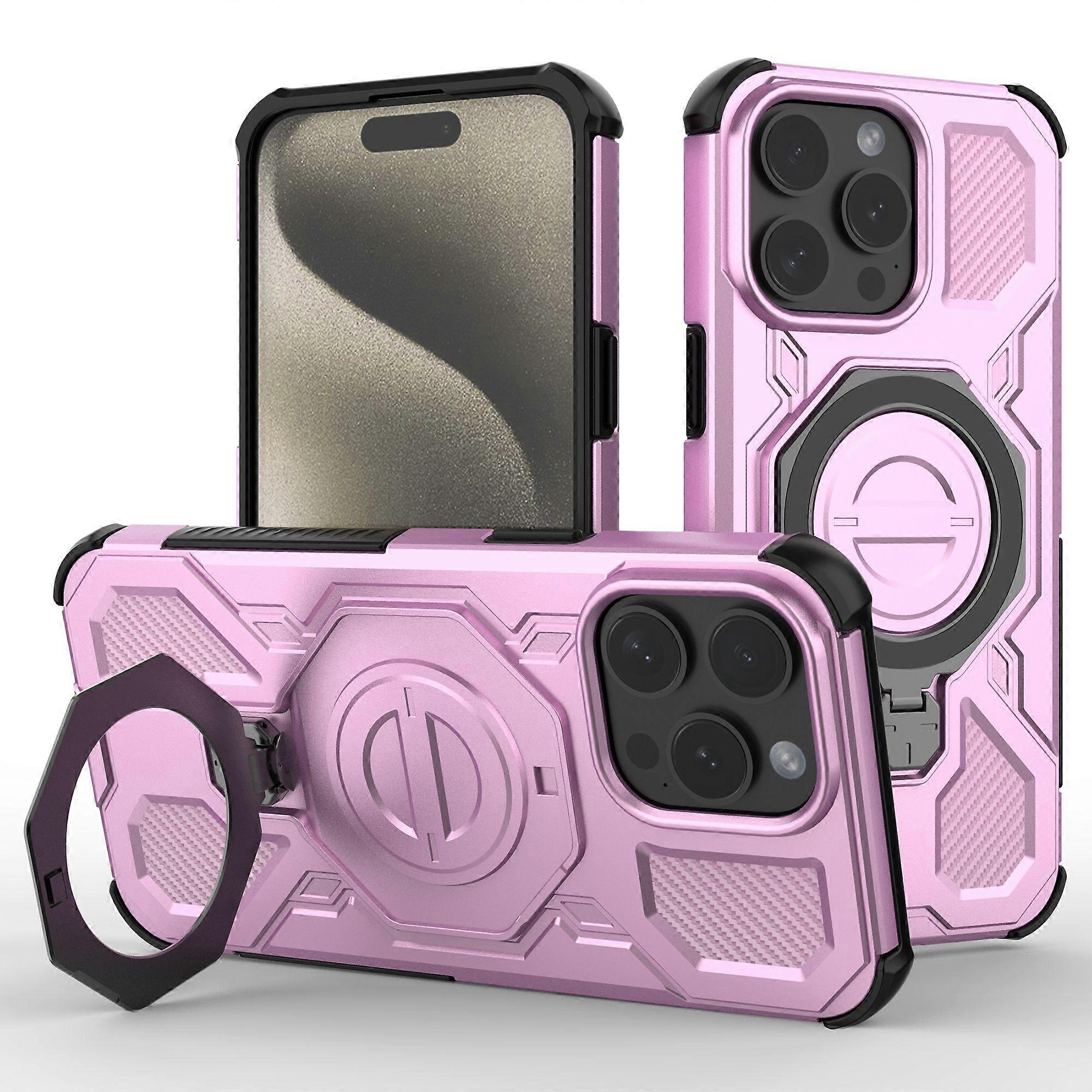 For iPhone 15 Pro Max Magnetic Case Rotating Metal Kickstand Shockproof PC + TPU Phone Back Cover