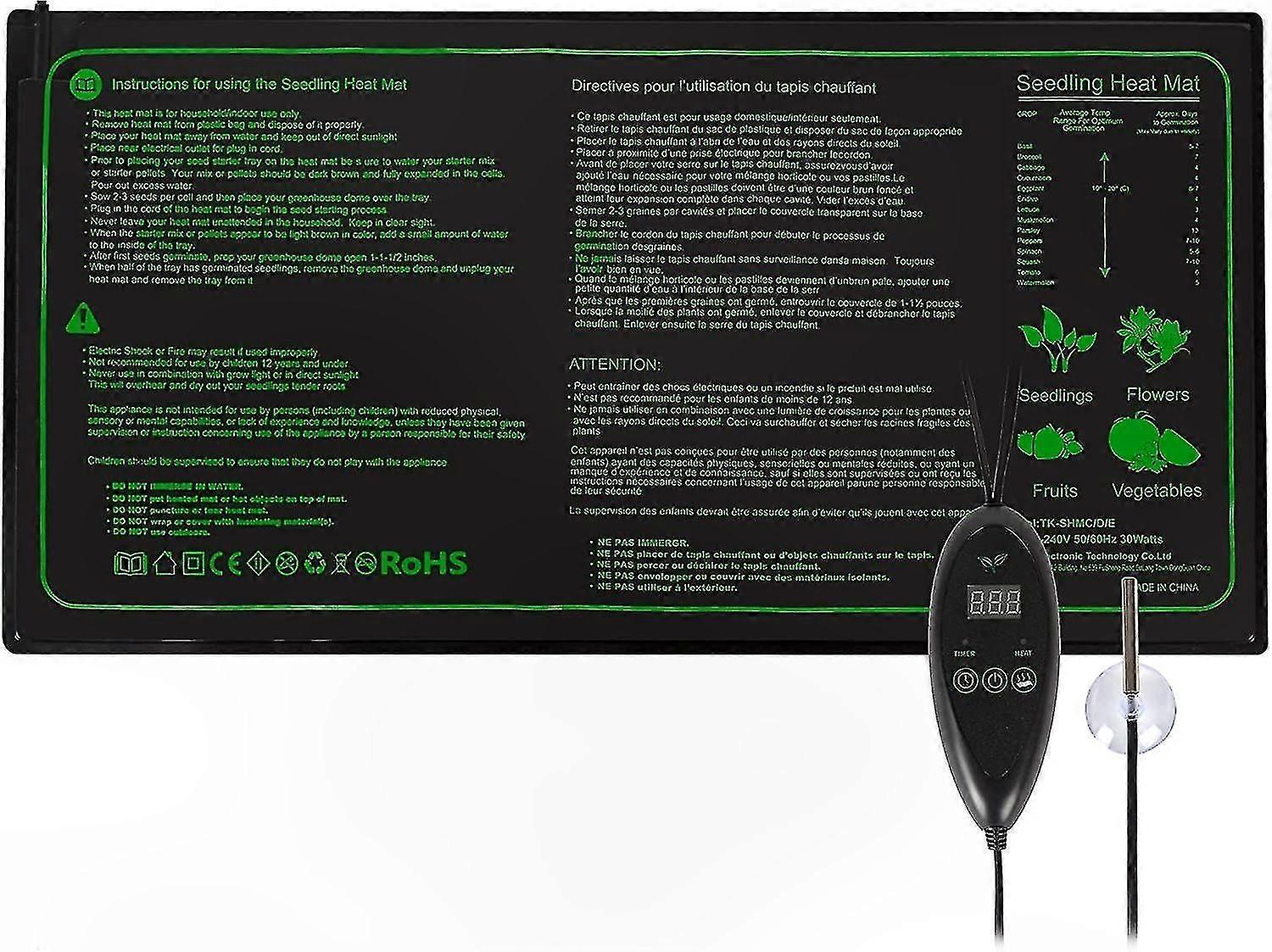 Waterproof Heating Pad with Thermostat for Seed Germination and Reptile Use, Adjustable Temperature Control, 50.8 x 50.8 cm Greenhouse Heat Mat