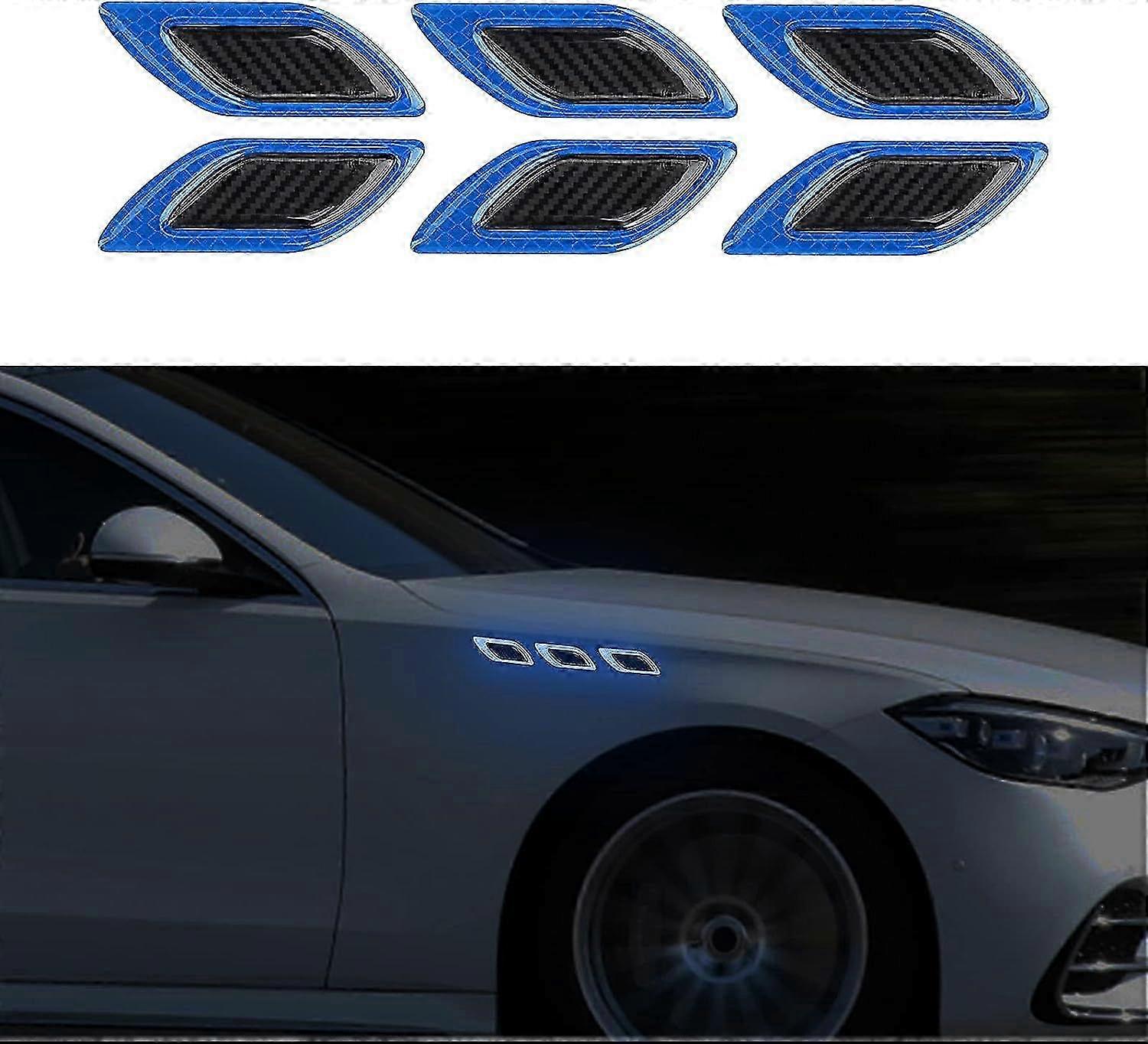 6pc Strong Reflective Stripe Stickers for Car Fender Hood Bumper Night Visibility Reflective Decal Safety Warning Stickers Grade Carbon Fiber Universa