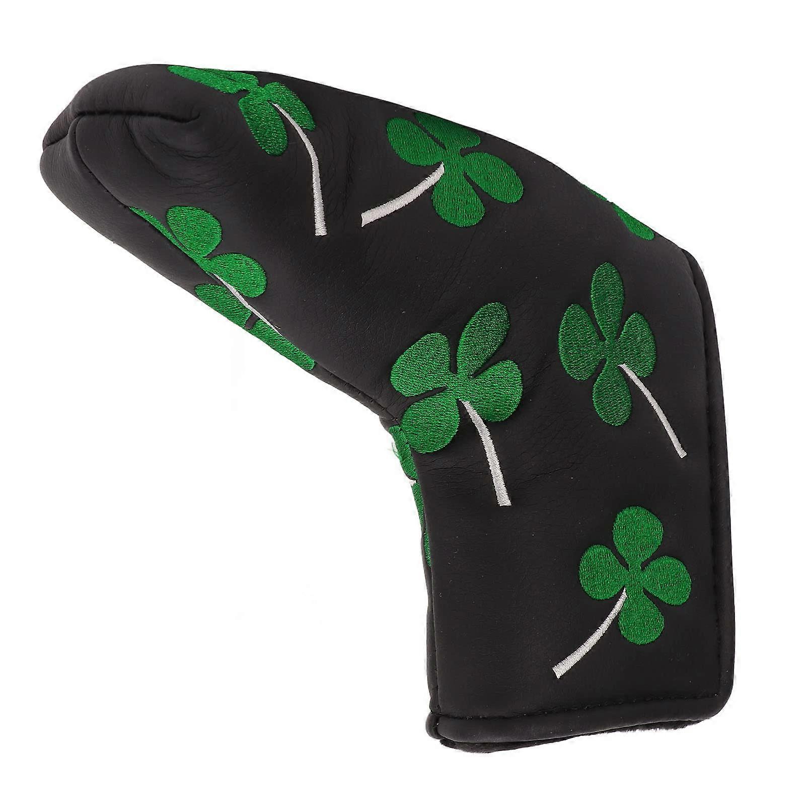 Good Luck Four Leaf Golf Putter Headcover Thick Plush LShaped Blade Putter Black