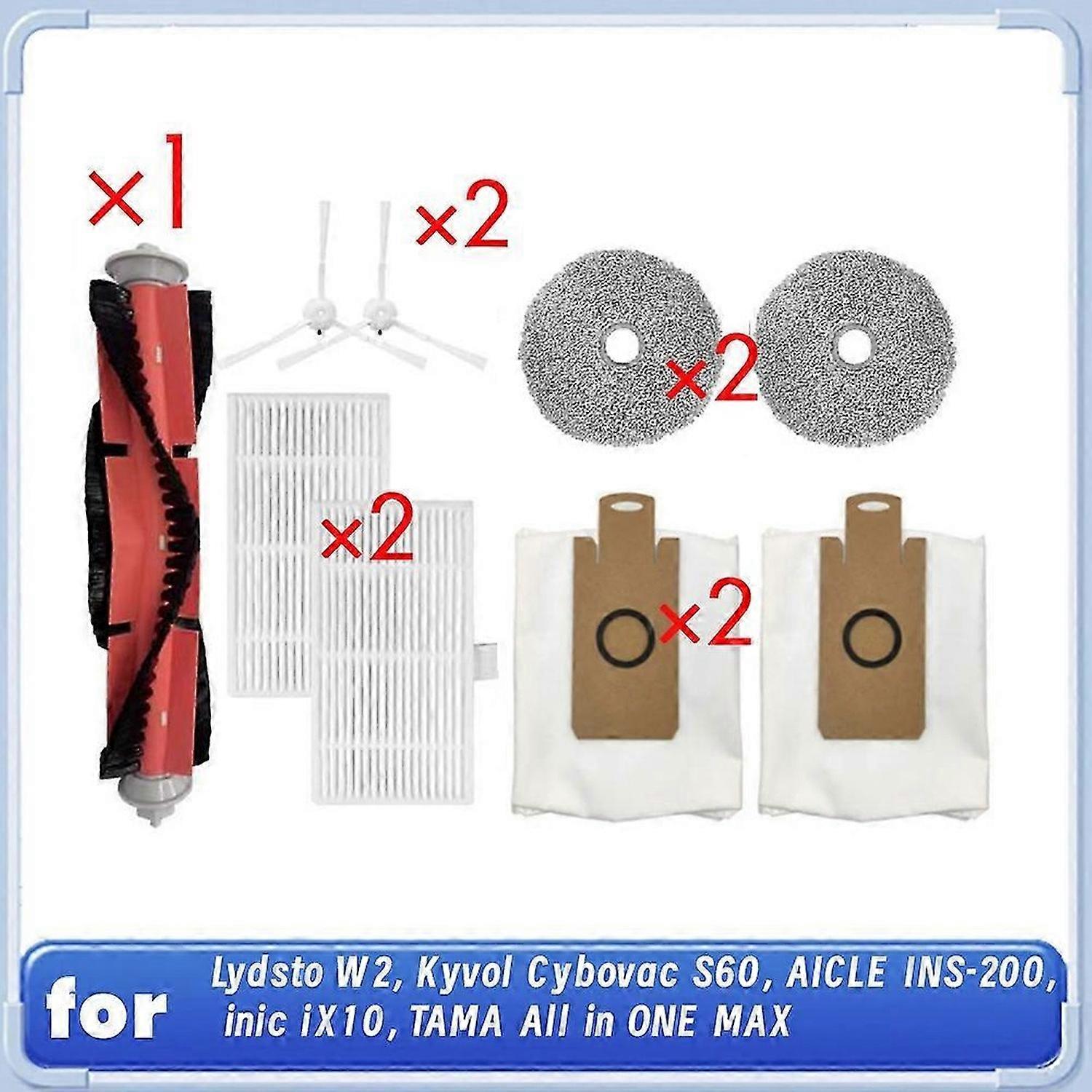 9 Pcs for Lydsto W2, Kyvol Cybovac S60, AICLE INS-200, Inic IX10, TAMA All in ONE MAX Robot Vacuum Cleaner Cleaning Kit