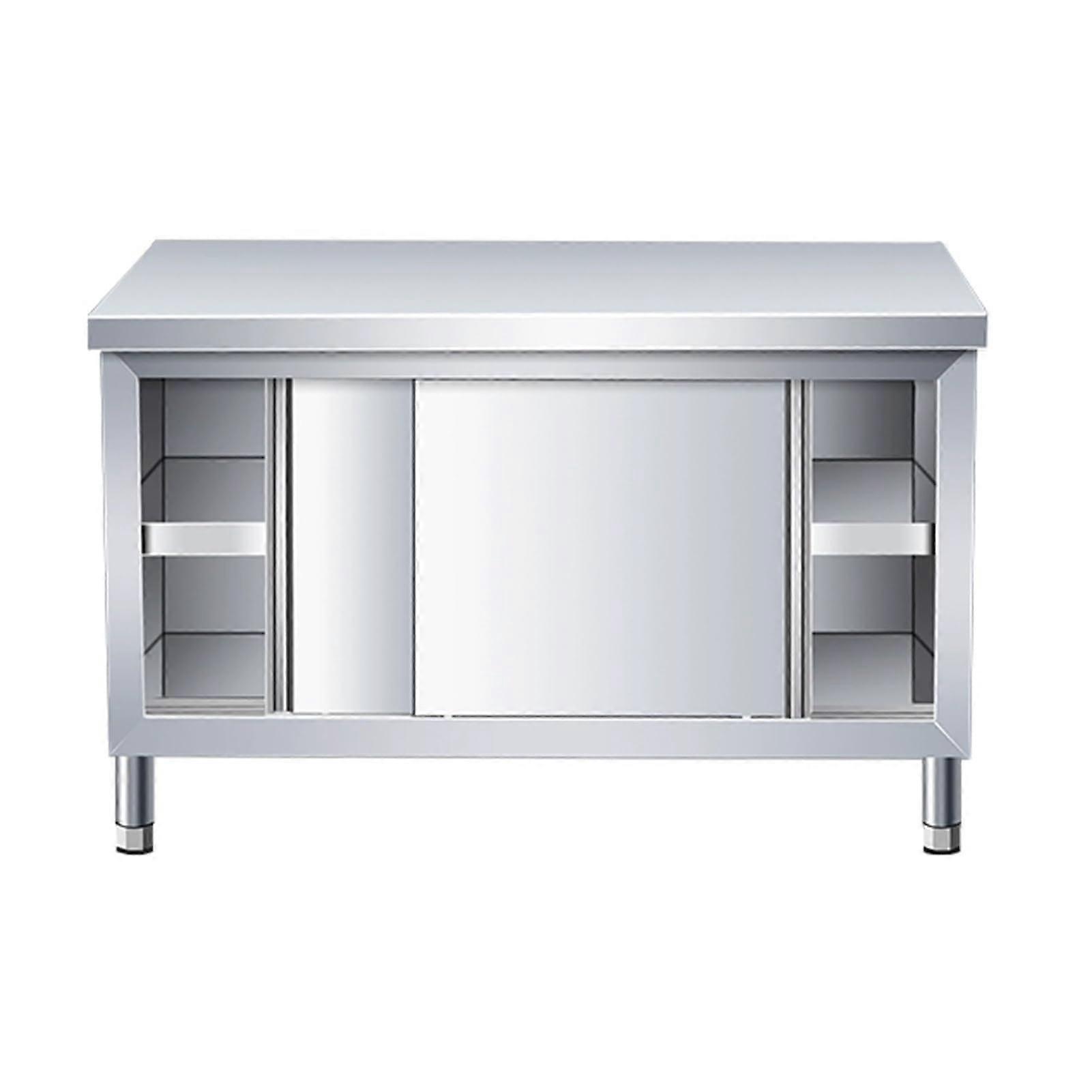 Stainless Steel Work Table With Cabinet Heavy Duty Prep Table For Kitchen And Restaurant 100x60x80cm Adjustable Feet