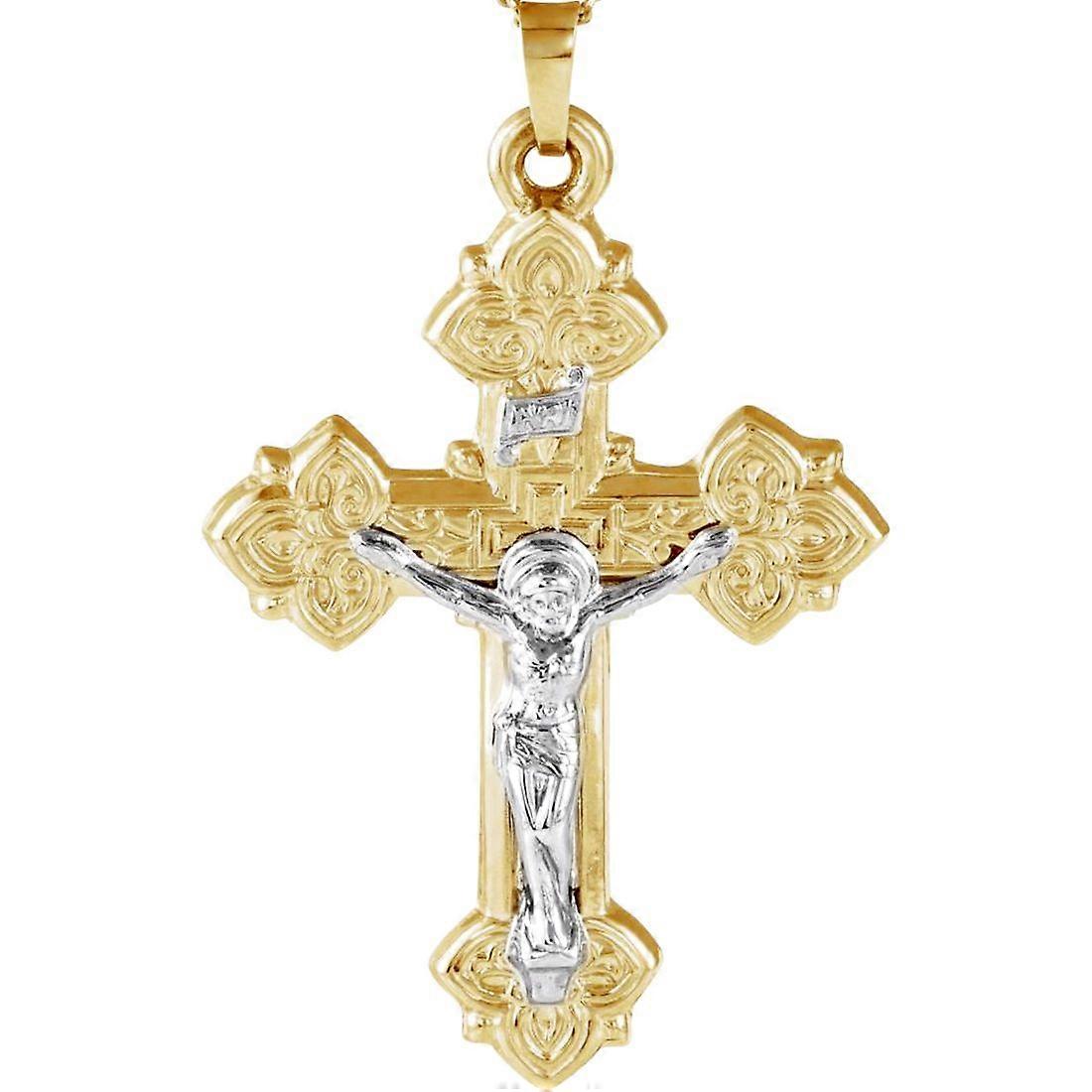 14k ツートン ゴールド 十字架ペンダント ネックレス 33x25mm - 女性用ペンダント - 2.1 グラム