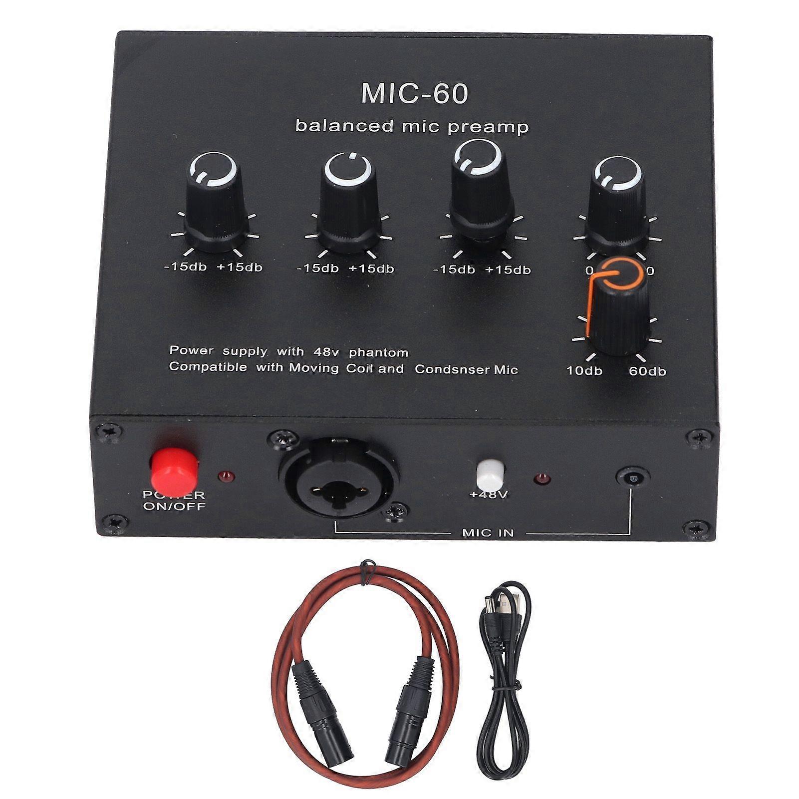 Microphone Preamp 3.5mm 6.5mm XLR Interface 60db Gain 48V Phantom Power Dynamic Condenser Mic Amplifier DC5-12V