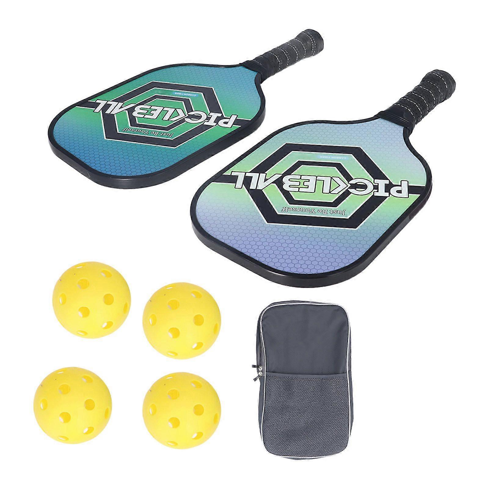 LEIJIAER Carbon Pickleball Paddles Set Pickleball Racket Set with 2 Rackets 4 Balls for Indoor Outdoor Competition Training