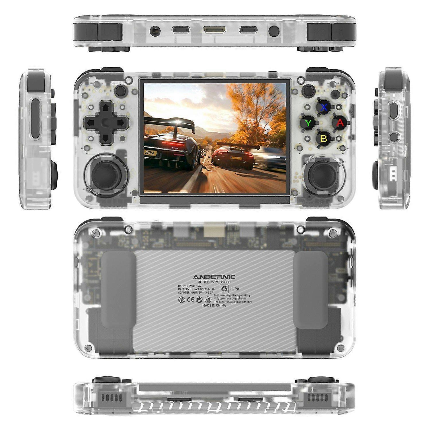3pc AMPOWN RG35XXH Retro Handheld Game Console with 32G Card - Transparent White