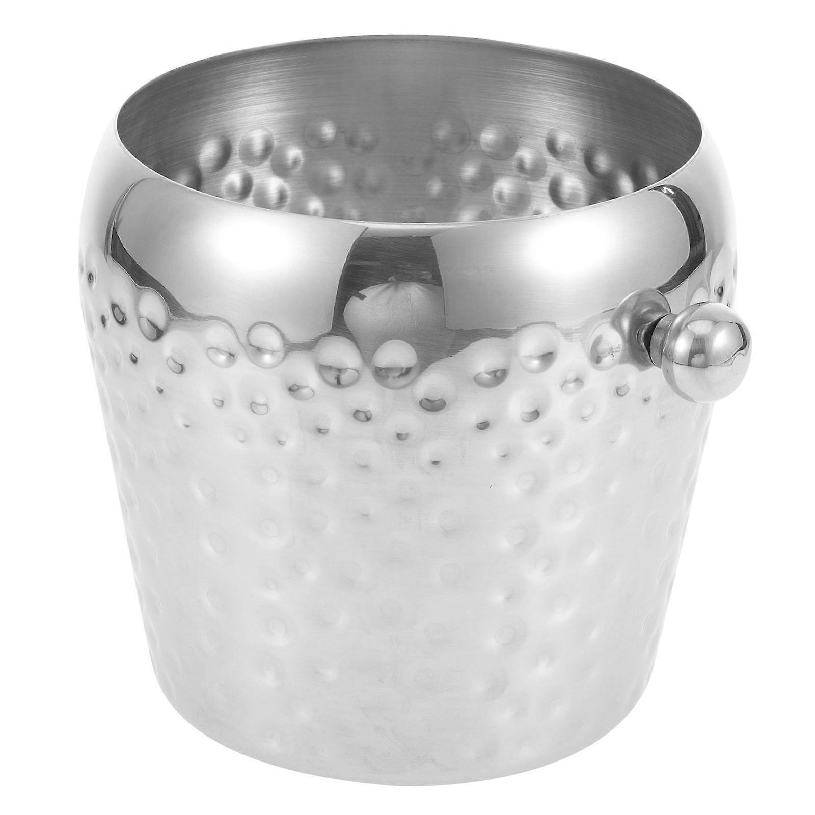 Ice Container Stainless Steel Cooling Beer Storage Container for Bar Pub KTV 15.5x12.5cm Drum Shaped Simple Appearance 1Pack