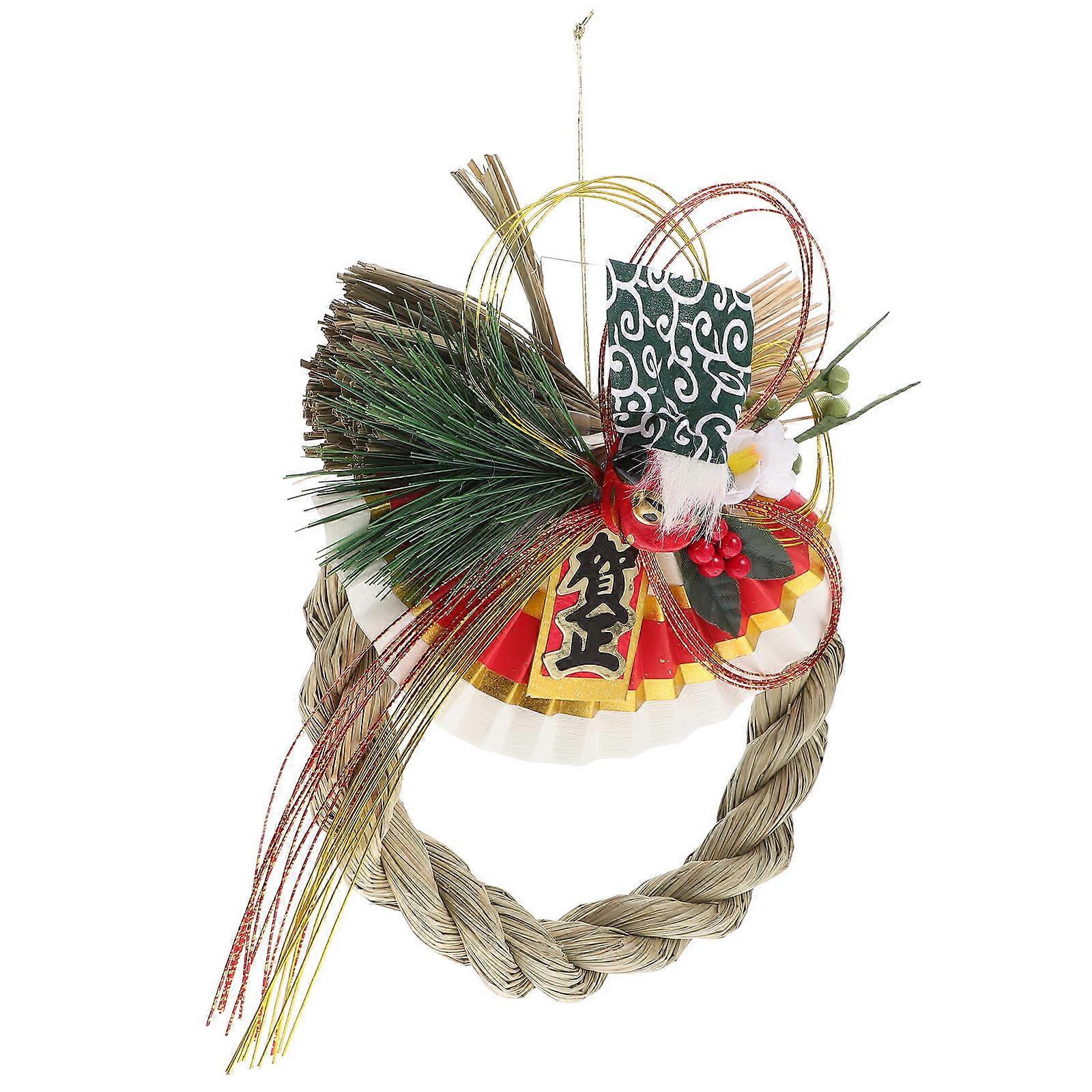 Wall Hanging Wreath Japanese Style Straw Wreath Natural Design with Assorted Color for Decor