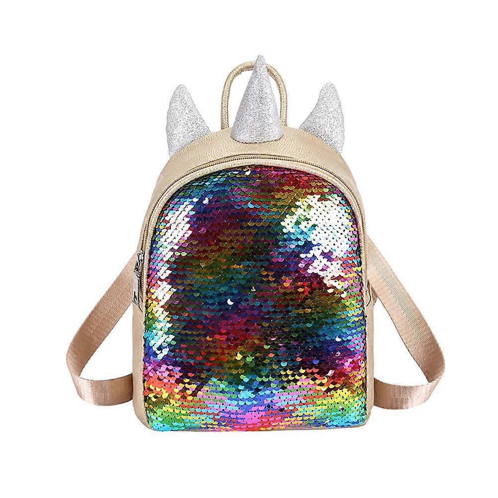 Reversible Sequin Backpack Unicorn Shape Pu Material For Girls Travel School Use Daily Use 1Set