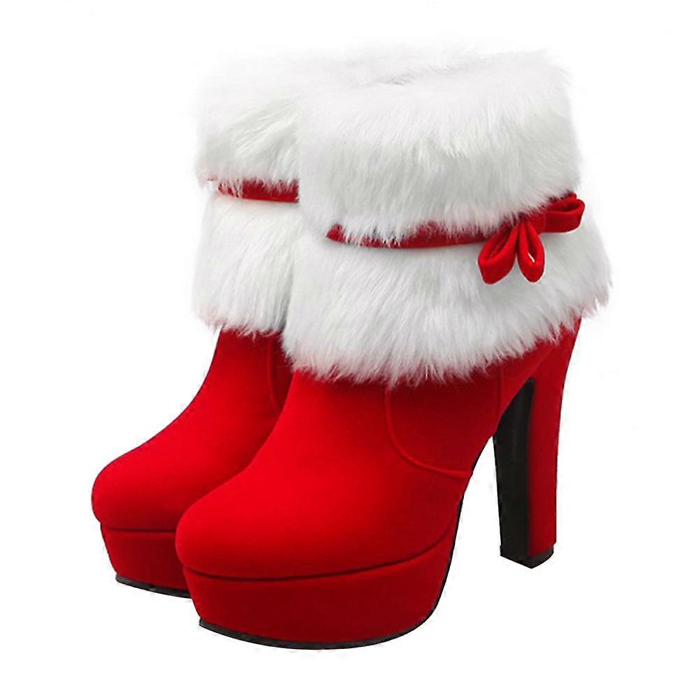 Women's Christmas Short Boot Platform High Heel Red Ankle Boots Size 38 1 Pair