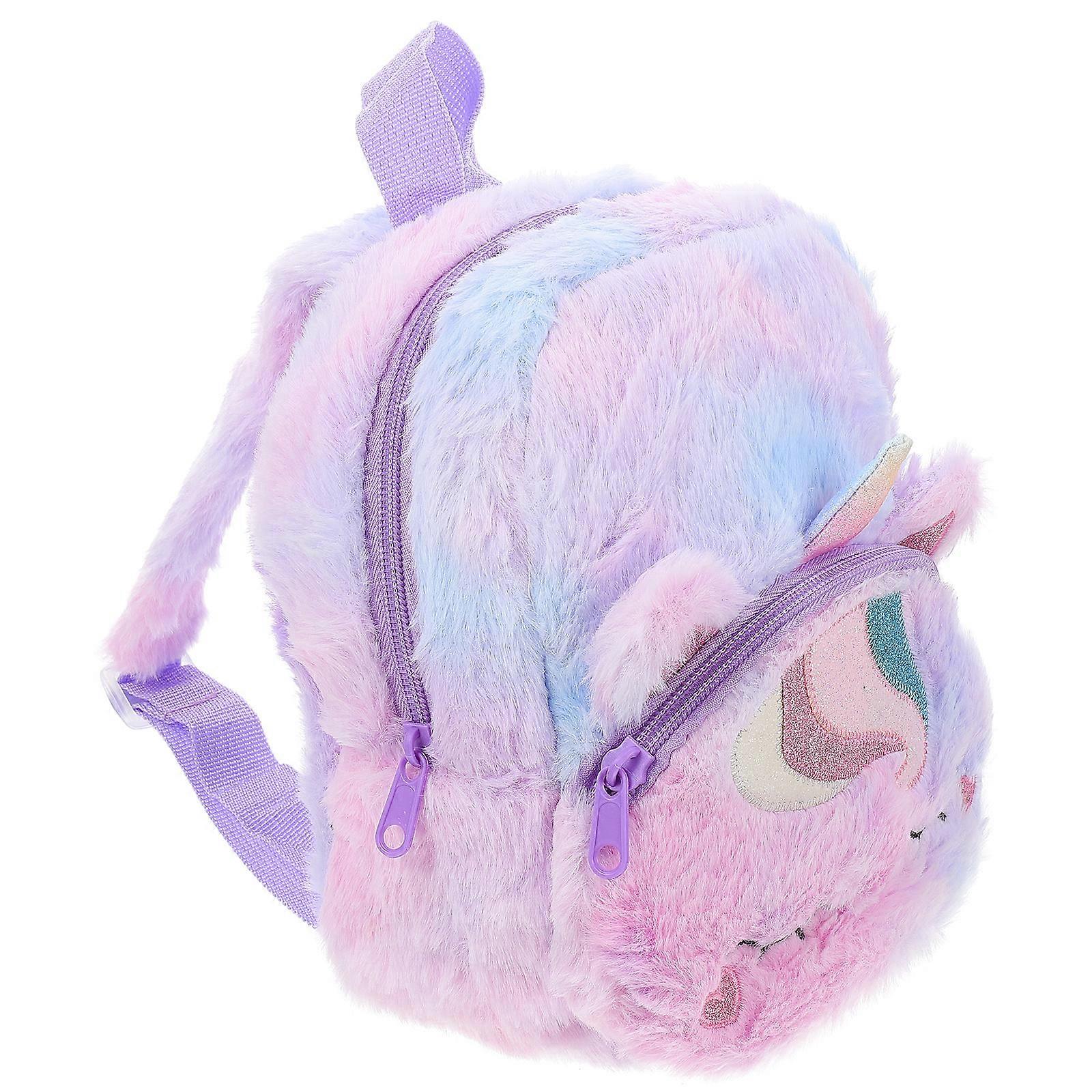 Unicorn Shoulder Bag Purple with Adjustable Straps Plush Style Book Bag for Storage