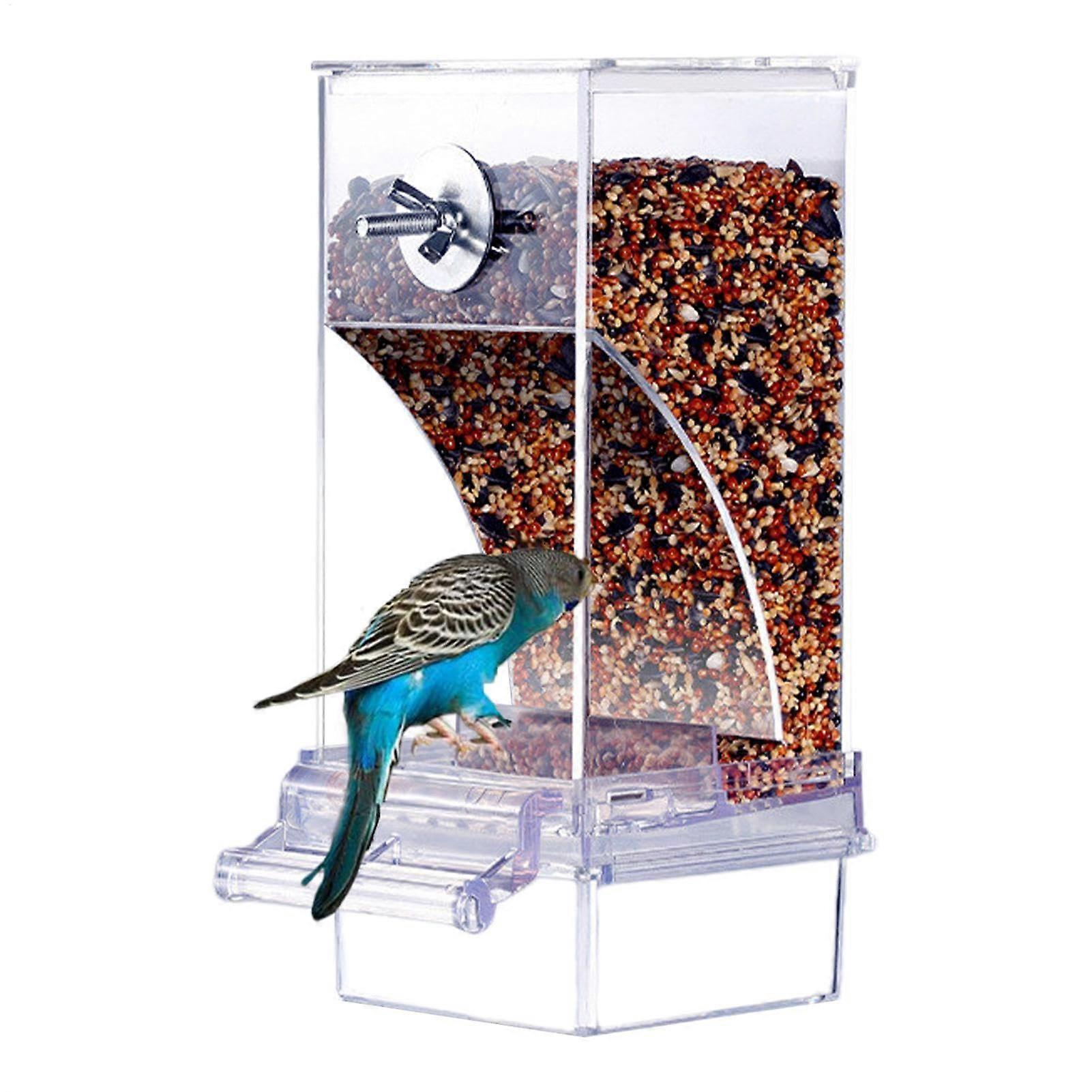 Automatic Bird Feeder for Cage  Clear Plastic Parrot Food Container, Clutter Feeding Station, Parakeet Feeder
