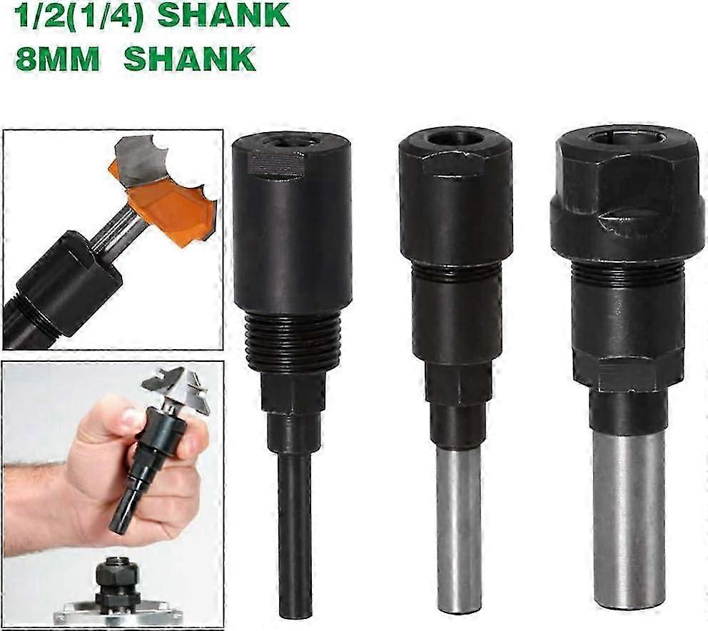(1/4 Shank+8MM Shank+1/2 Shank) Router Collet Extension Router Bit Collet Extension and Trimming Carving Engraving Machine Extender Woodworking Chuck