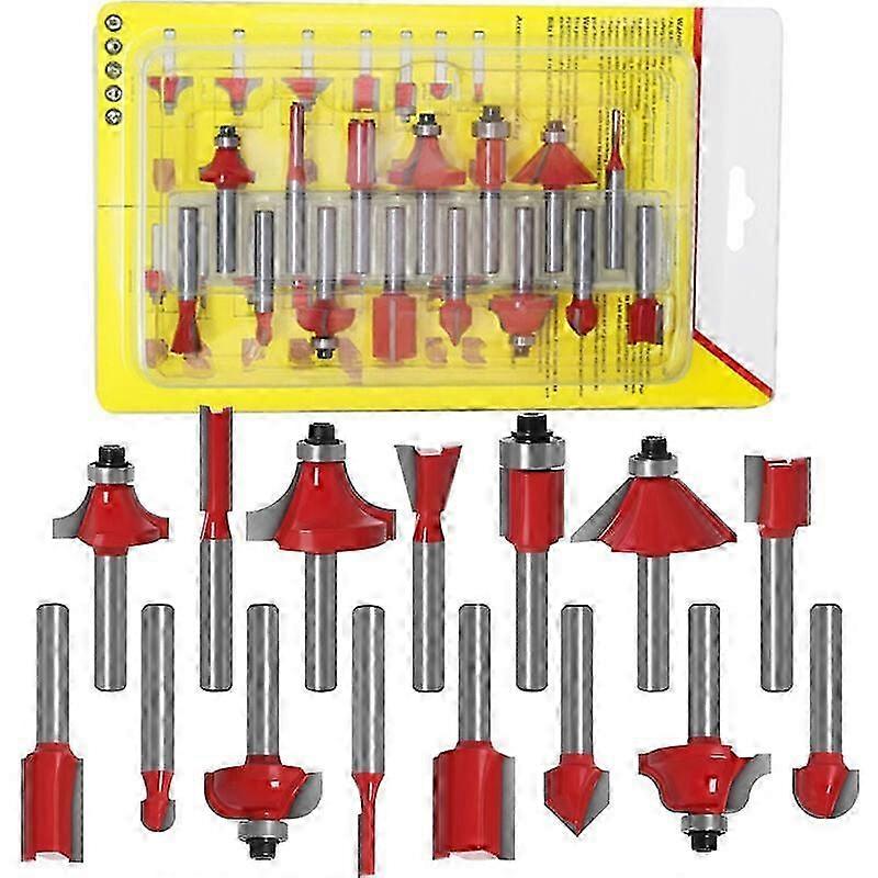 25-26 15pcs 6.35mm Shank Router Bits Kit Box Set Router Bit Tungsten Carbide Profile Carbide Woodworking Tool
