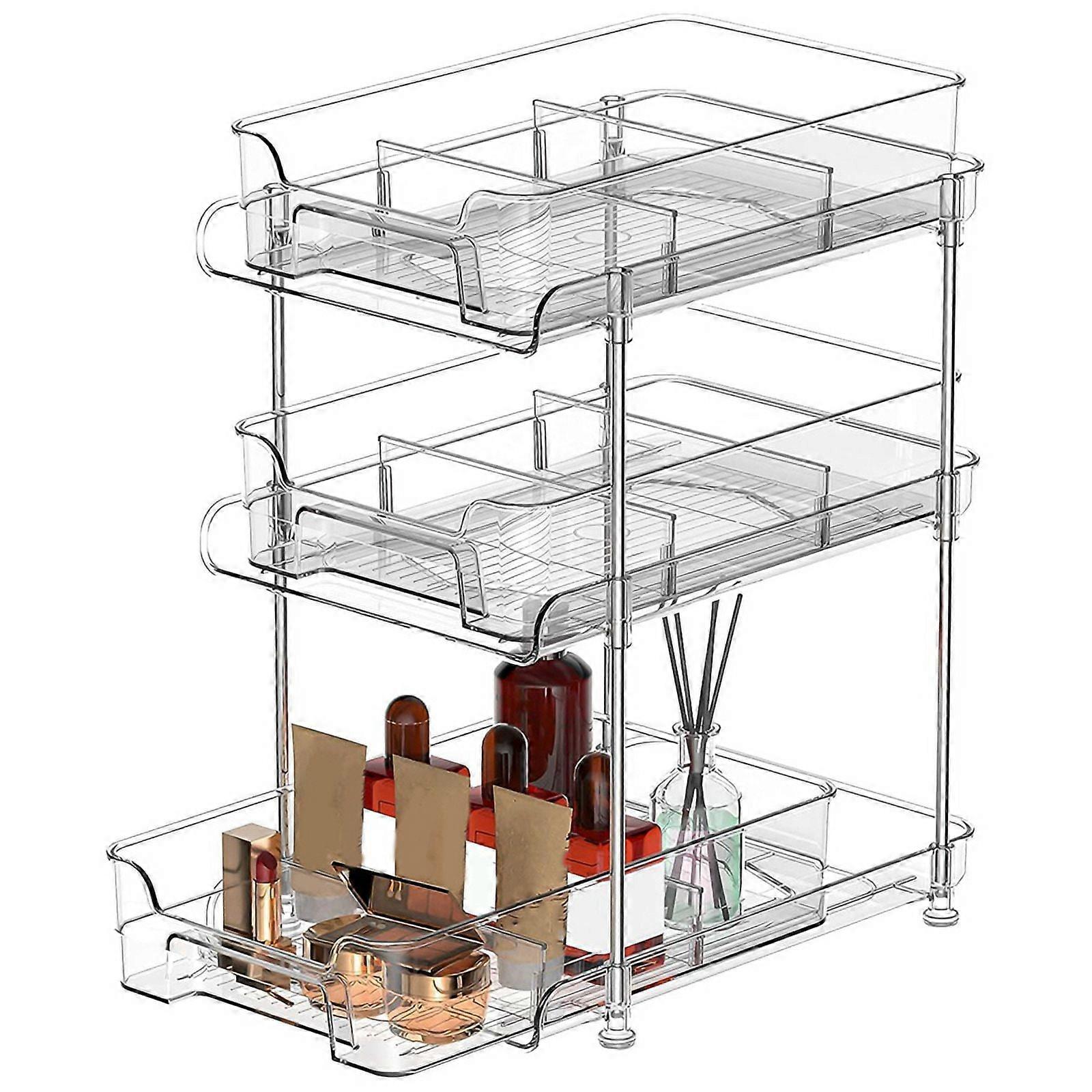 Tier Clear Pull Out Organizer with 3Pcs Storage Bins, Multi- Slide-Out Storage Container, Bathroom Kitchen