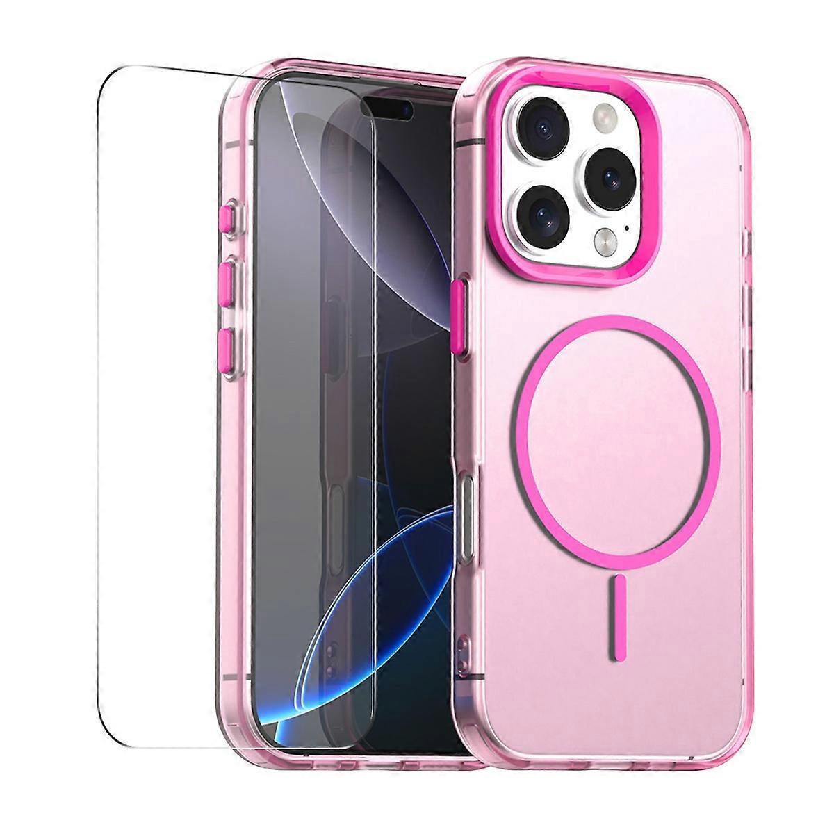 For iPhone 16 Pro Max Case with 9H Tempered Glass ENKAY HAT PRINCE PC TPU Phone Cover Compatible wit